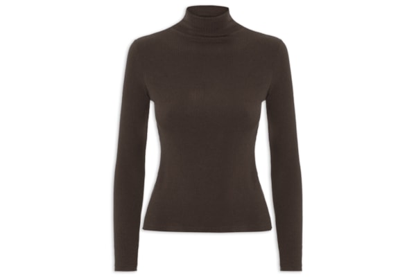 Camiseta Feminina Canelada Manga Longa - Marrom