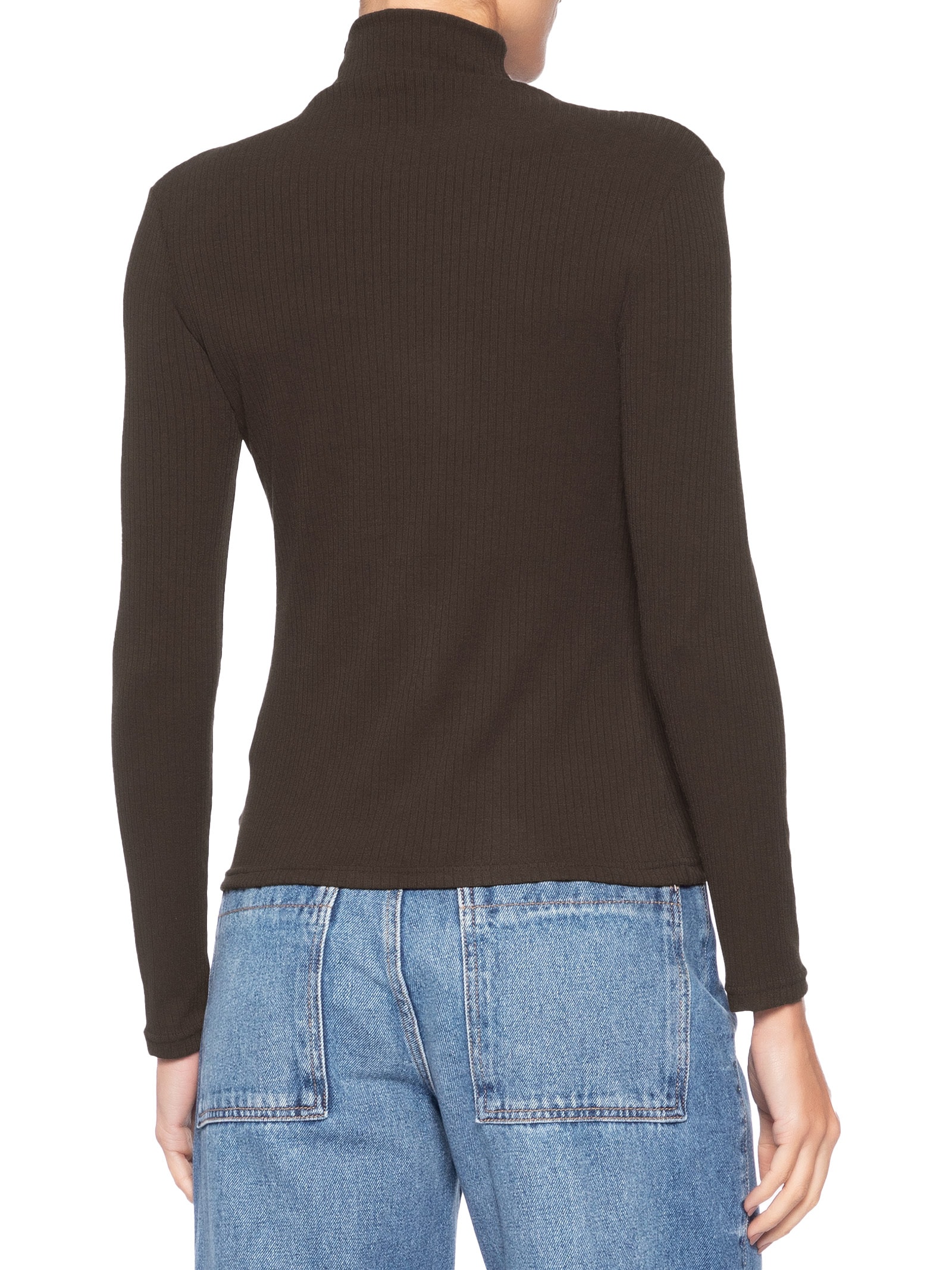 Camiseta Feminina Canelada Manga Longa Marrom Basiq