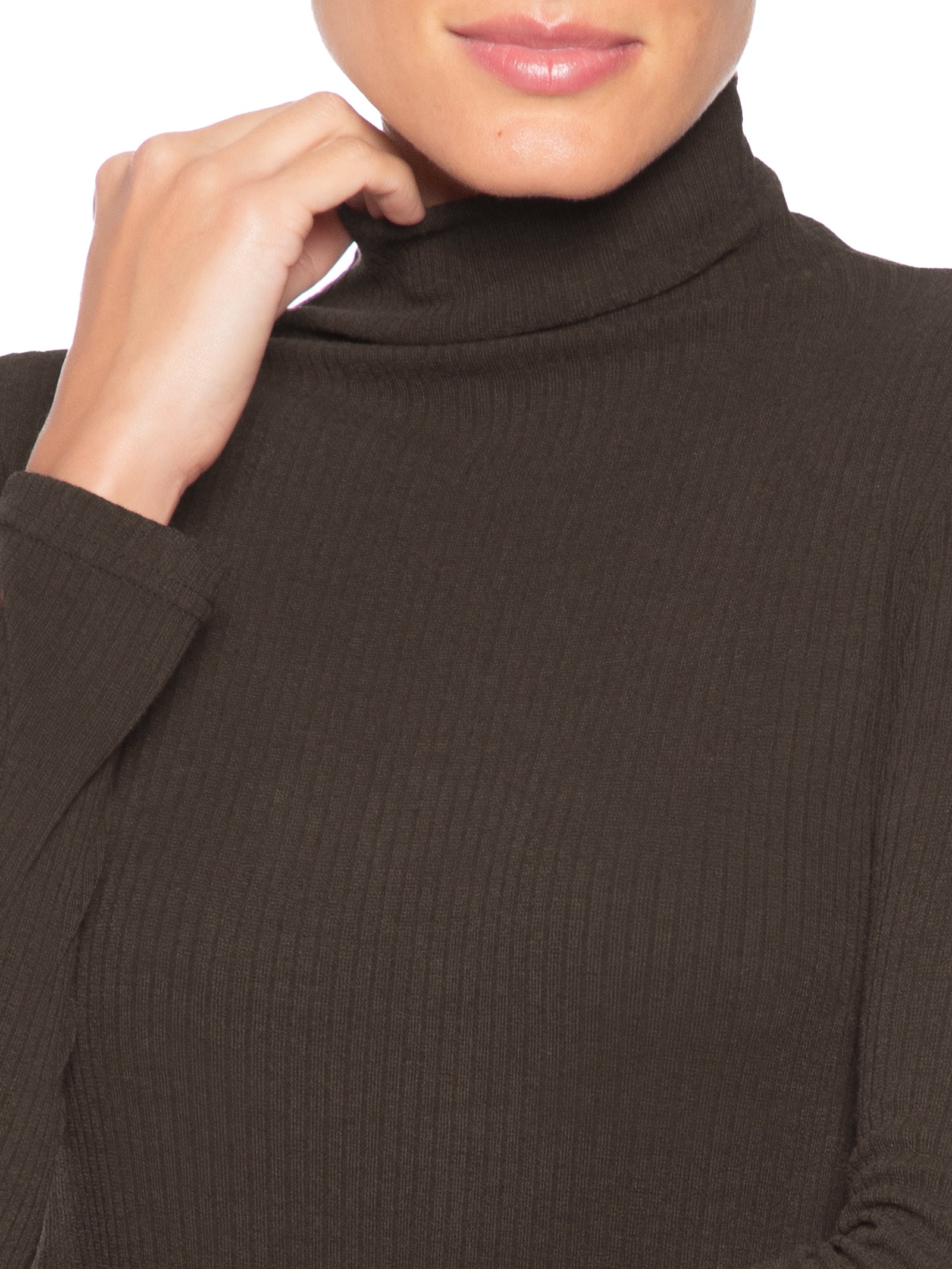 Camiseta Feminina Canelada Manga Longa Marrom Basiq