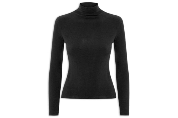 Camiseta Feminina Canelada Manga Longa - Preto