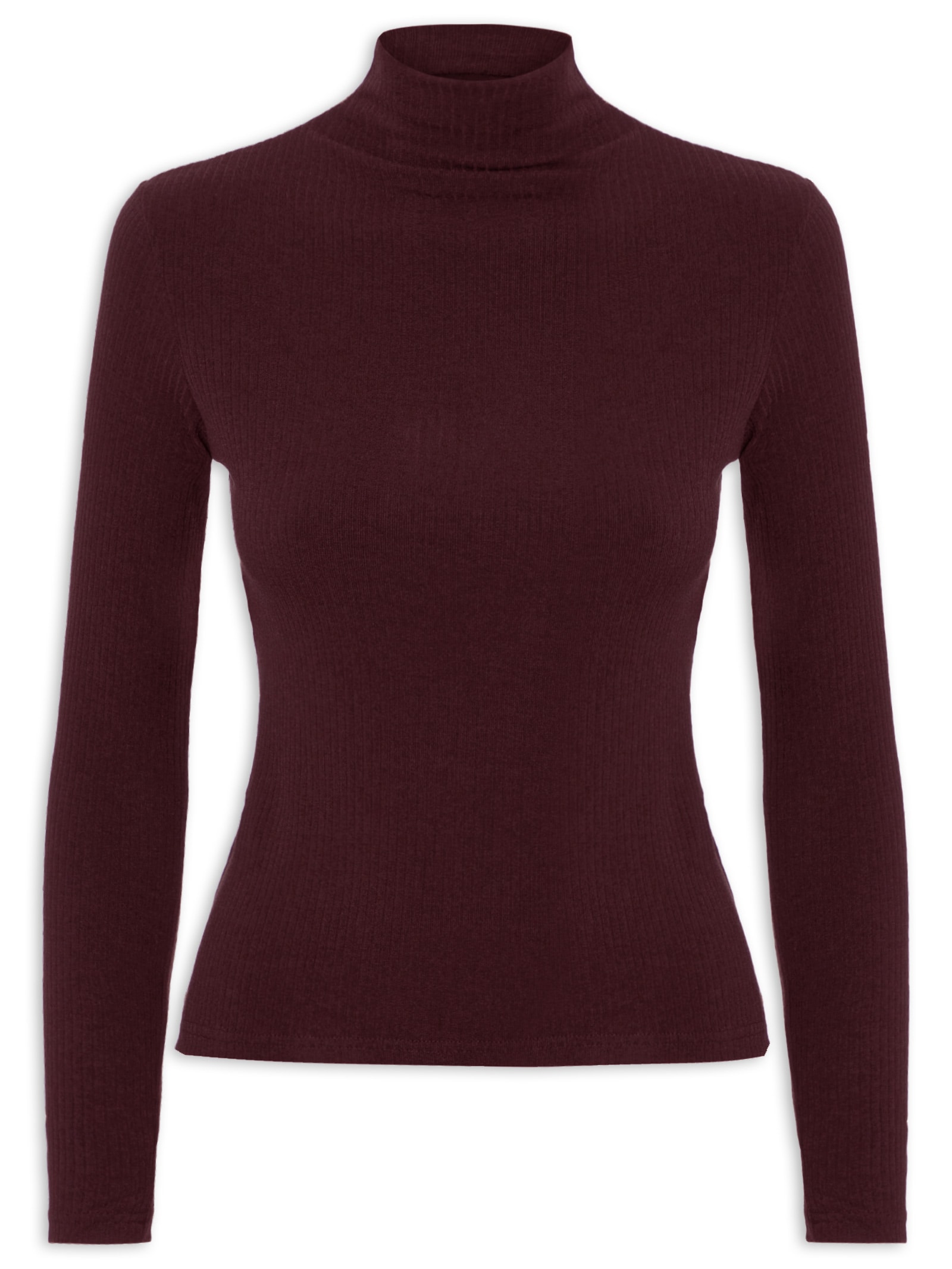 Camiseta Feminina Canelada Manga Longa Vermelho Basiq