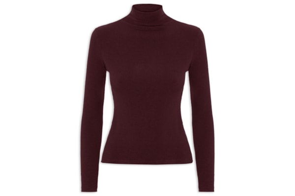 Camiseta Feminina Canelada Manga Longa - Vermelho