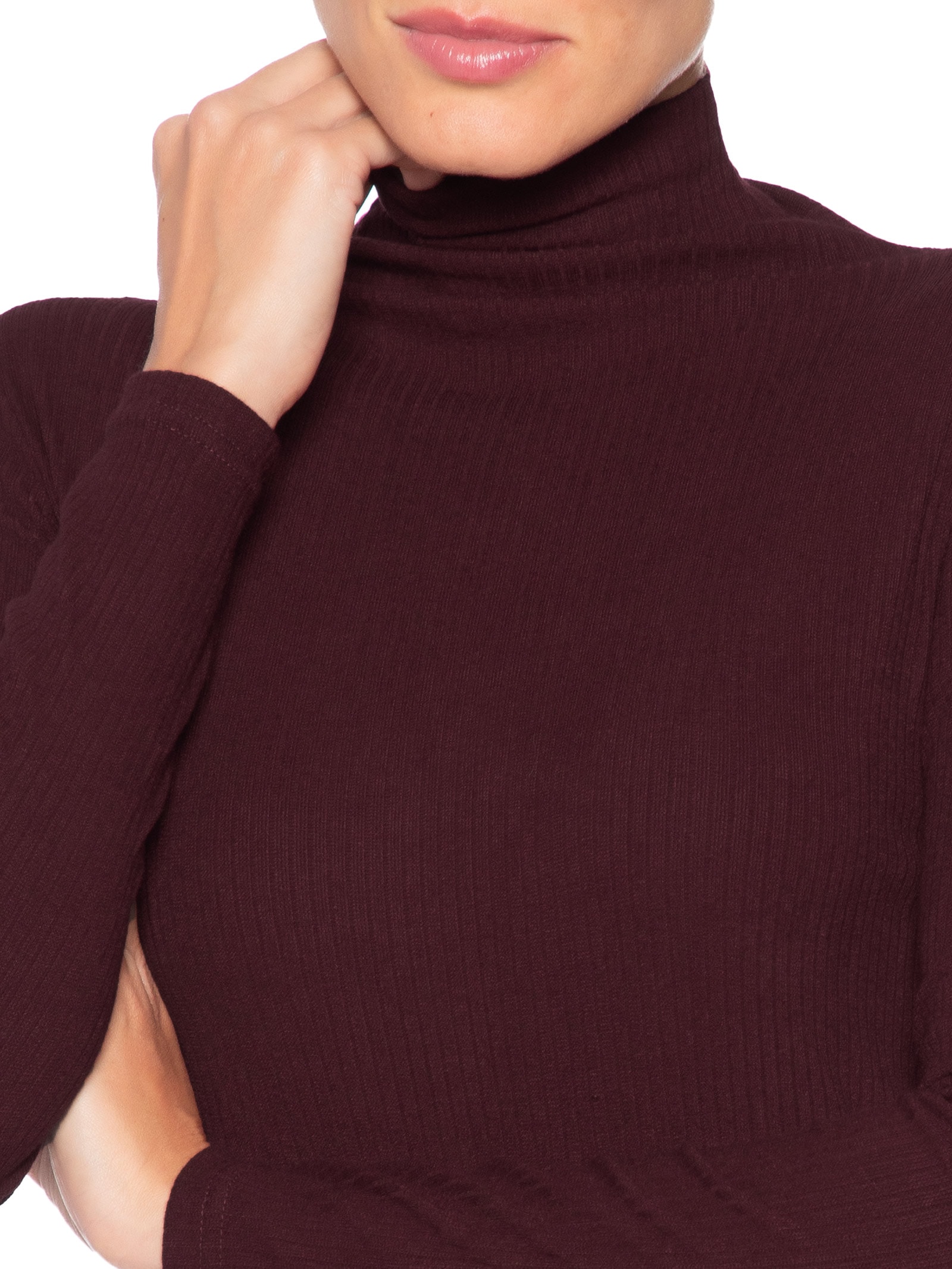 Camiseta Feminina Canelada Manga Longa Vermelho Basiq