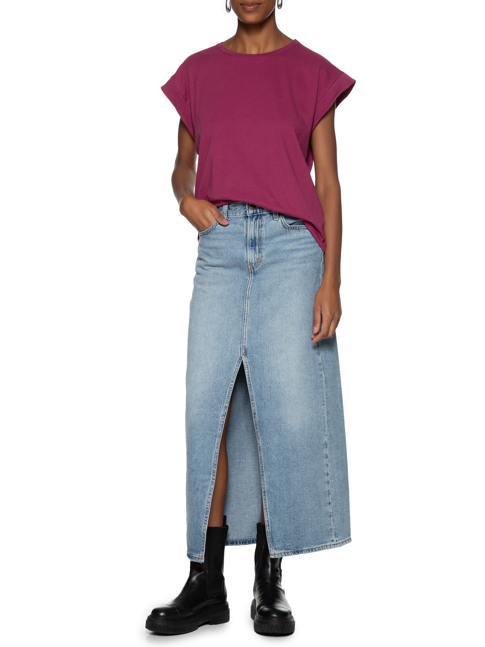 Camiseta Feminina Cava Alongada Básica Roxo Basiq