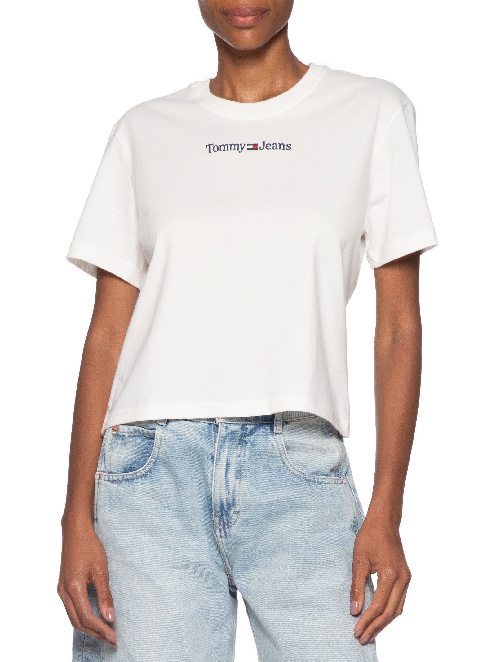 Camiseta Feminina Cls Linear Tee Im - Branco - Tommy Jeans