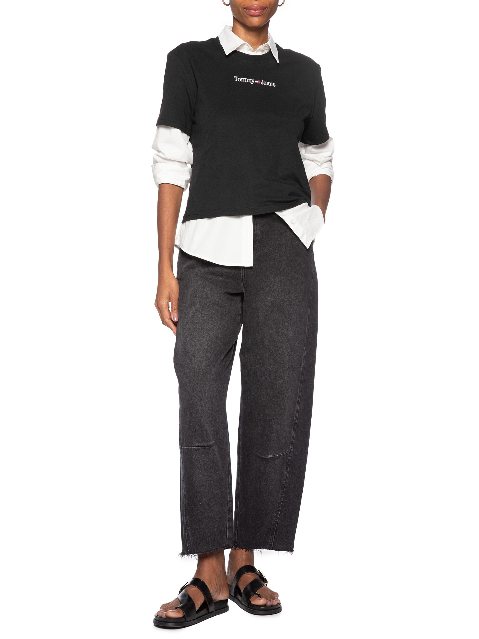 Camiseta Feminina Cls Linear Tee Im Preto Tommy Jeans