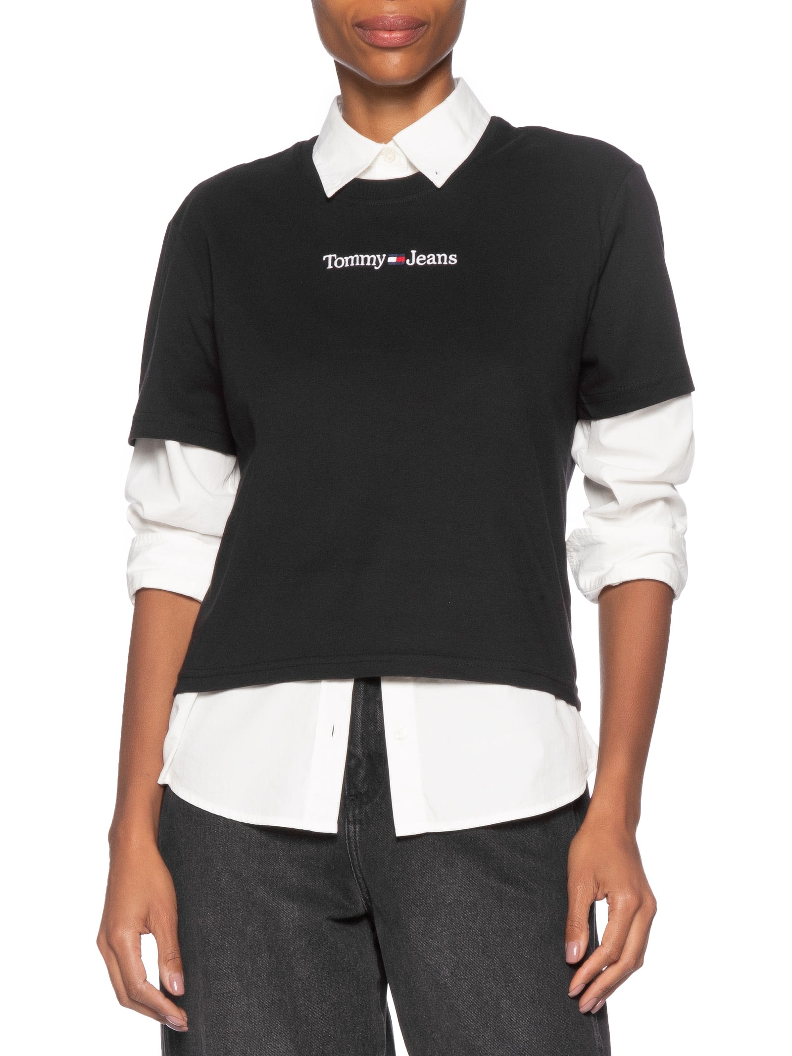 Camiseta Feminina Cls Linear Tee Im Preto Tommy Jeans