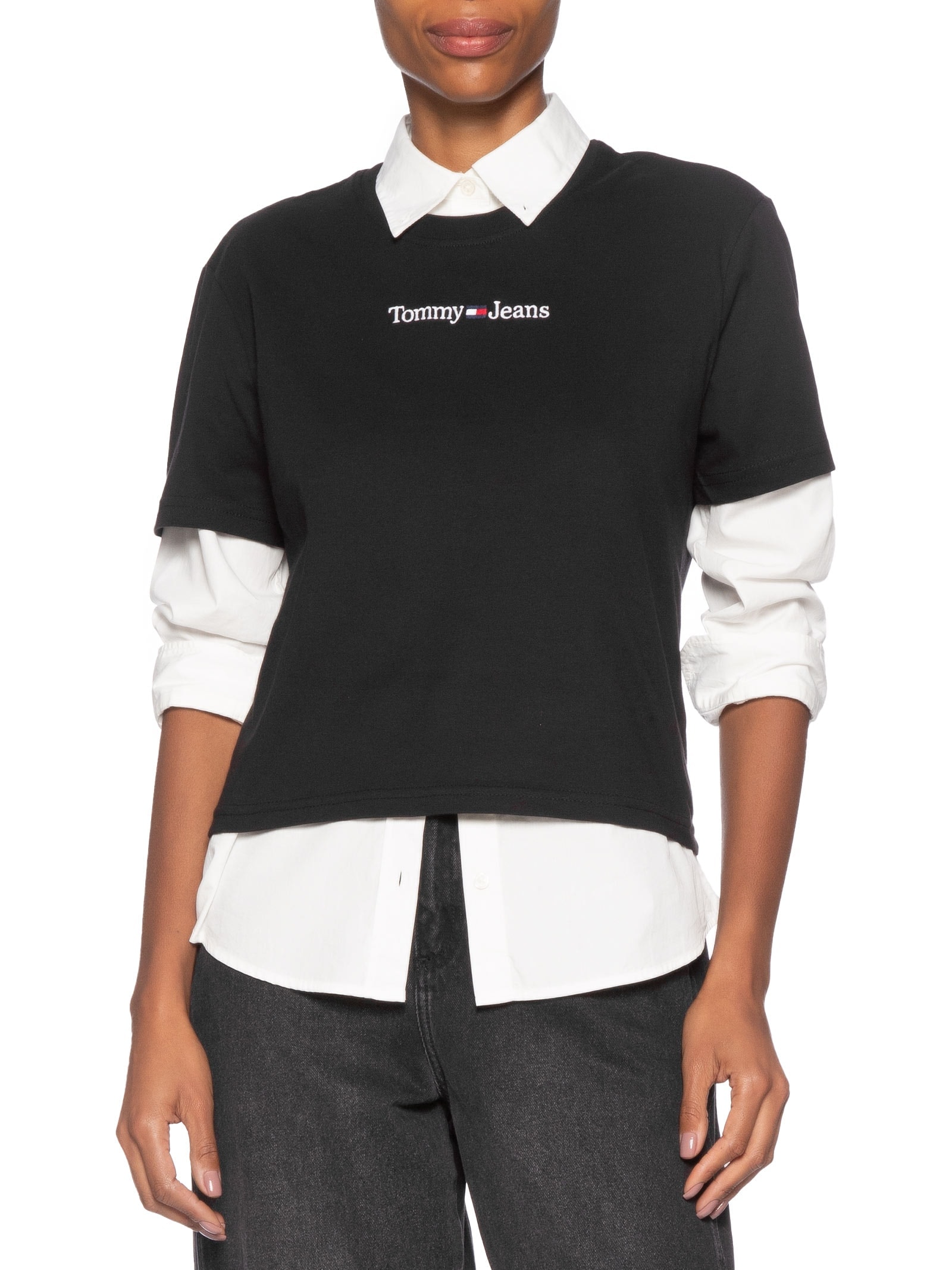 Camiseta Feminina Cls Linear Tee Im Preto Tommy Jeans