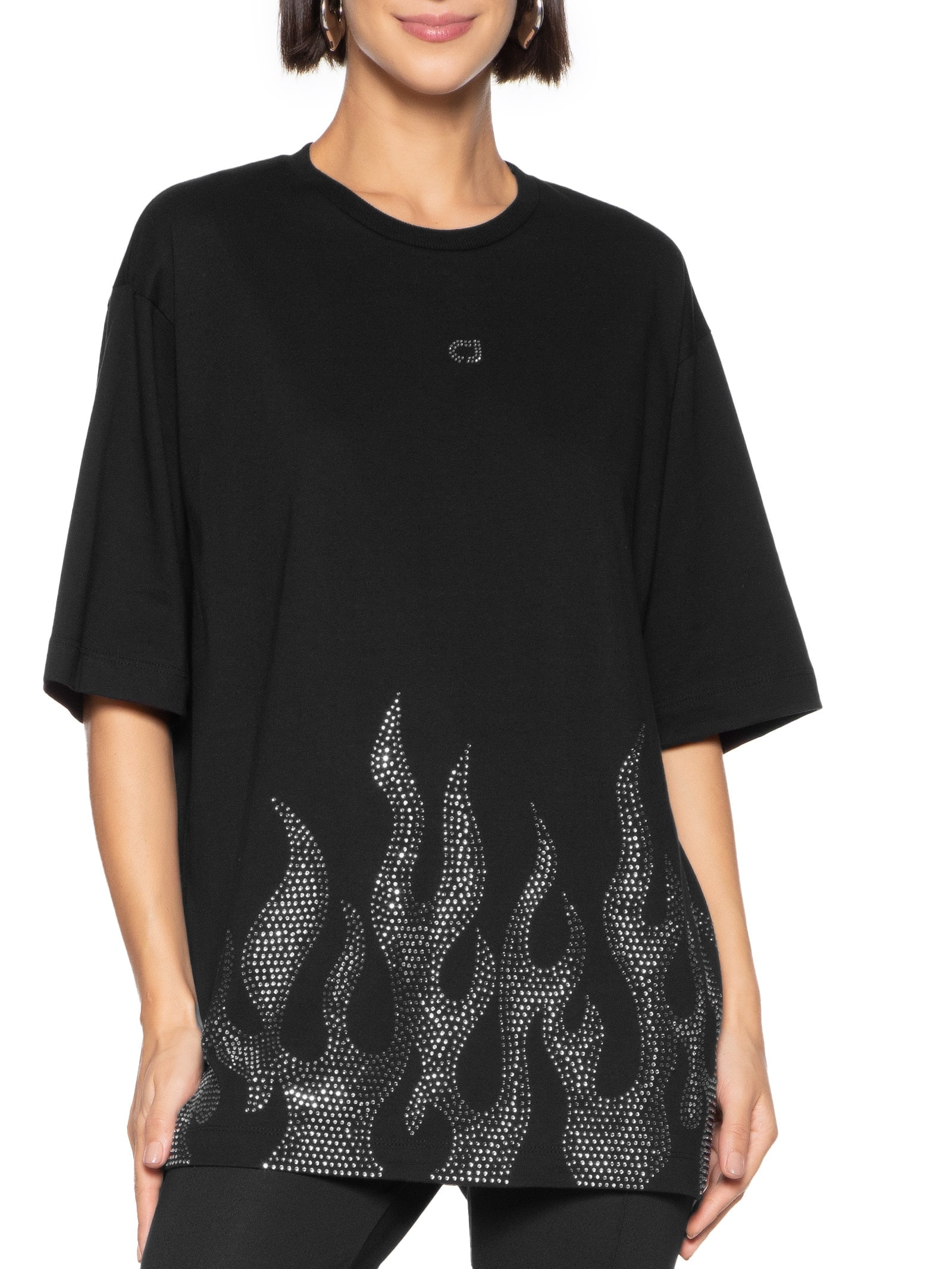 Camiseta Feminina Com Aplicação Preto Colcci Jeans