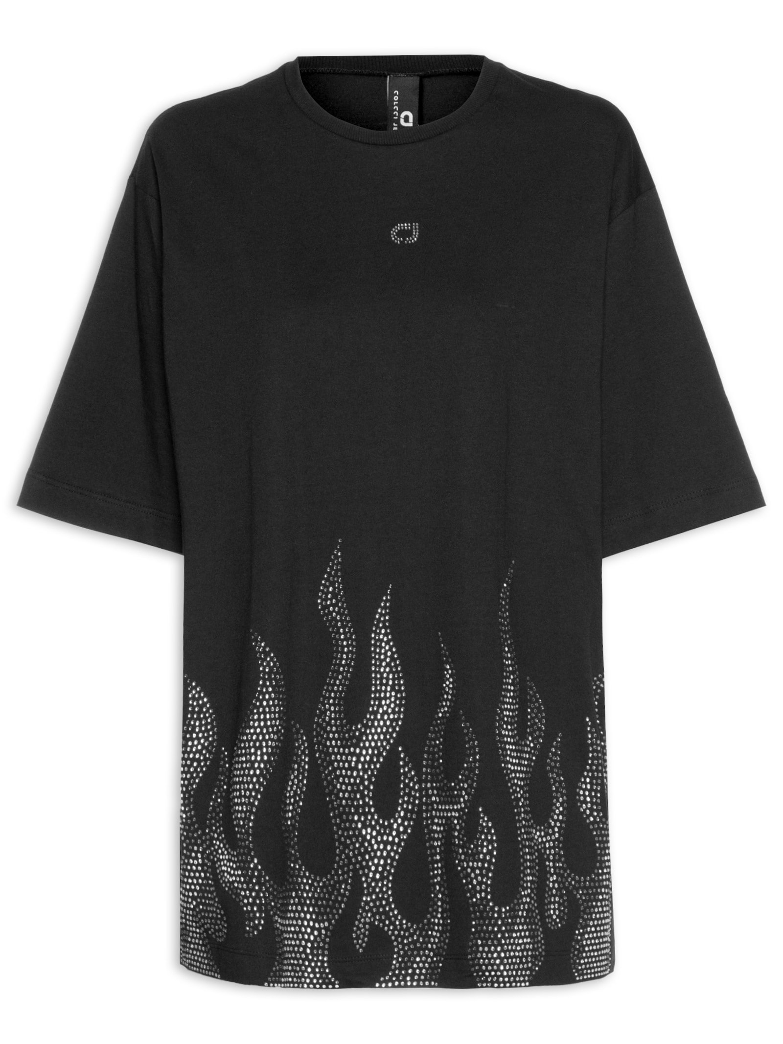 Camiseta Feminina Com Aplicação Preto Colcci Jeans