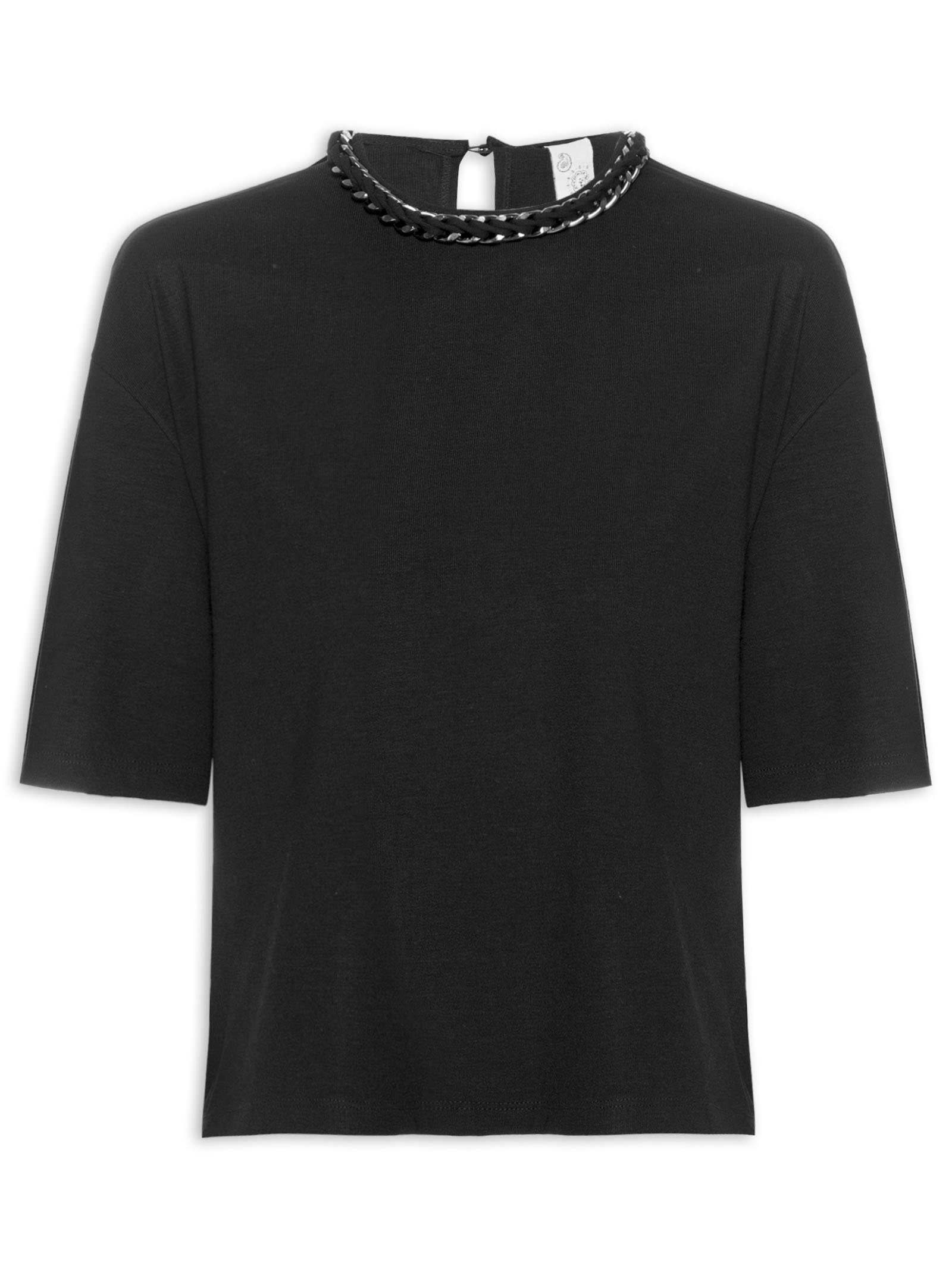 Camiseta Feminina Com Corrente Preto Colcci