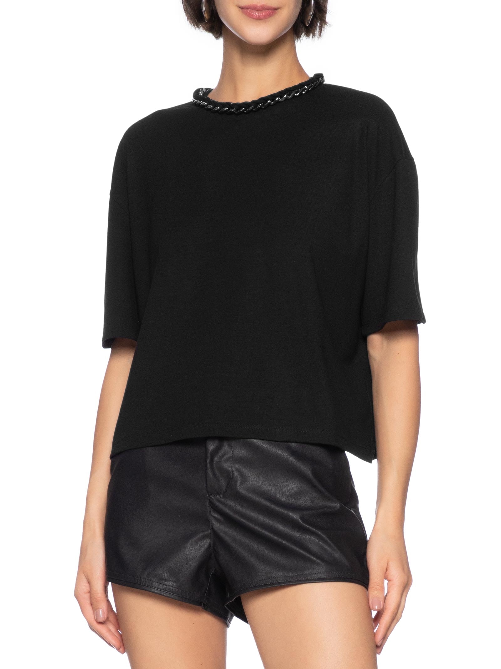 Camiseta Feminina Com Corrente Preto Colcci