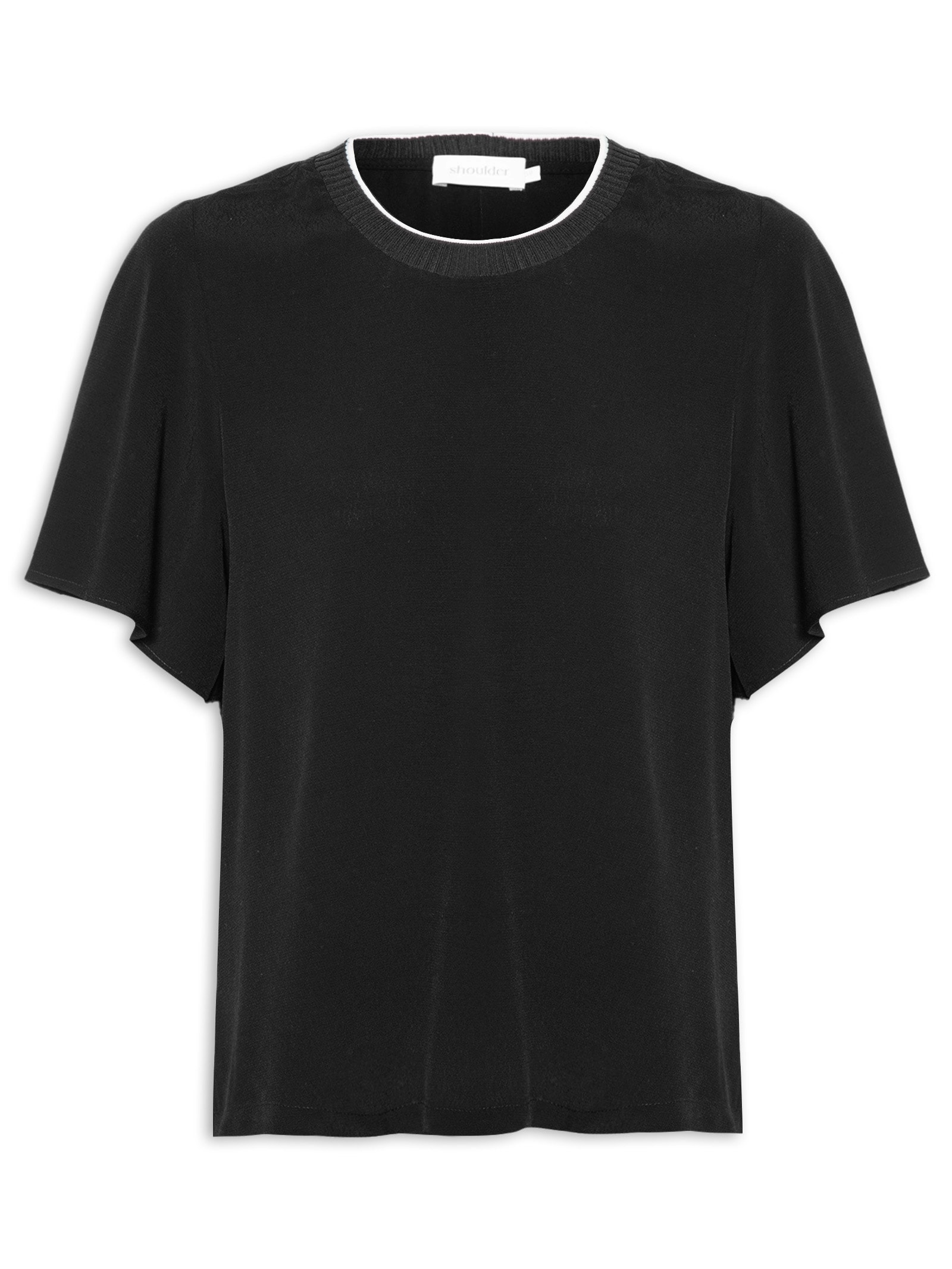 Camiseta Feminina Com Retilínea Preta Shoulder