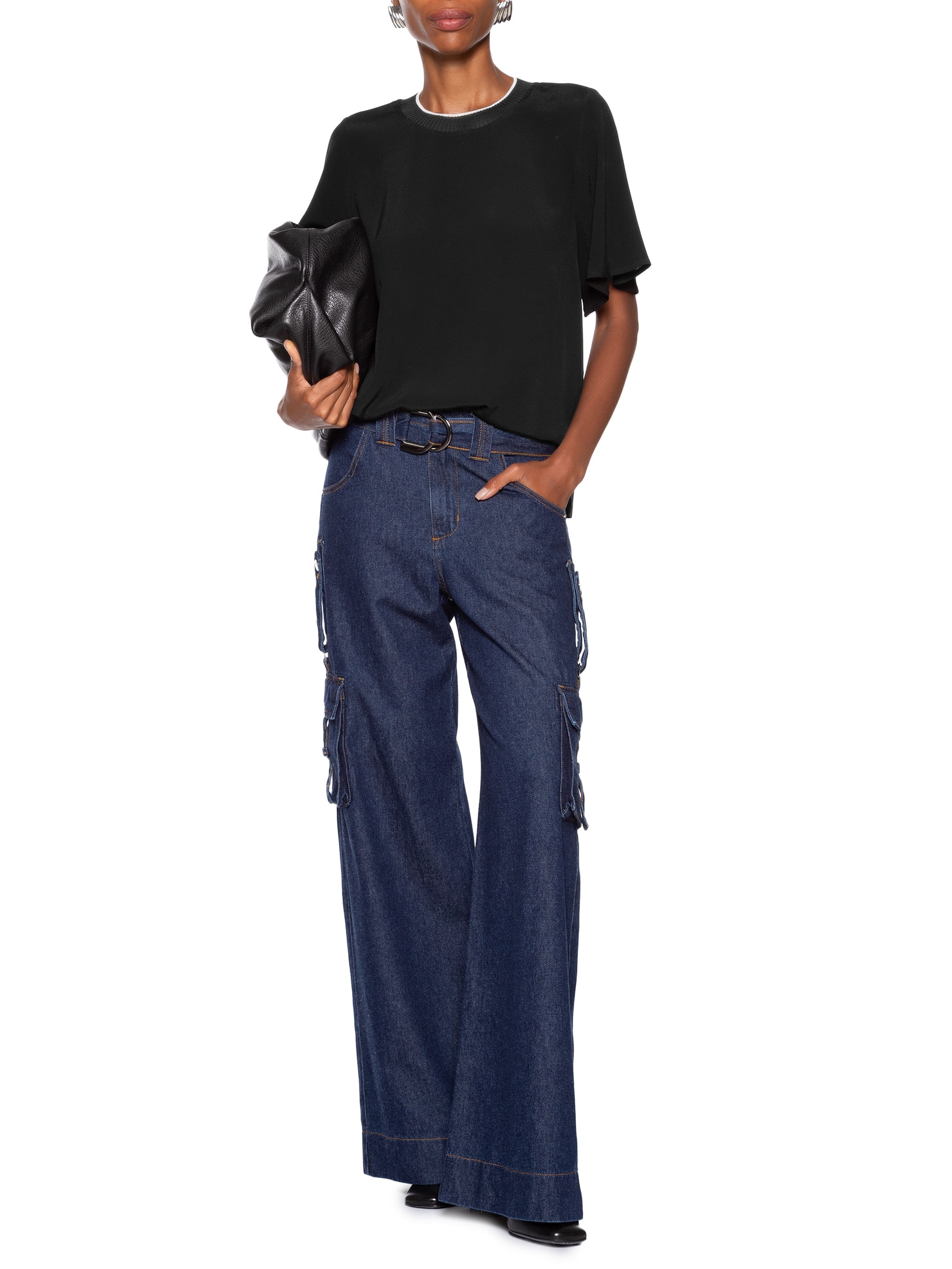 Camiseta Feminina Com Retilínea Preta Shoulder