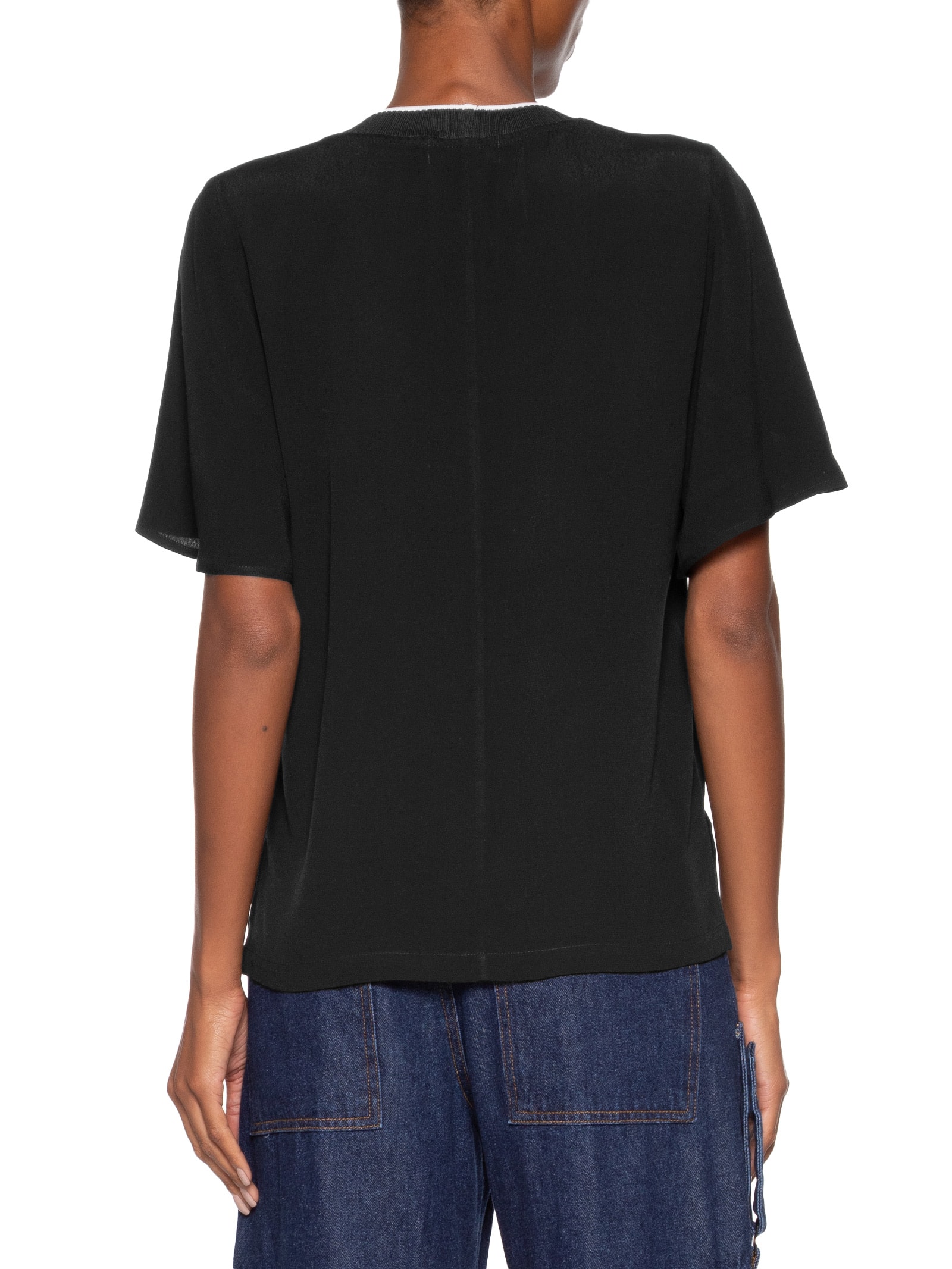 Camiseta Feminina Com Retilínea Preta Shoulder