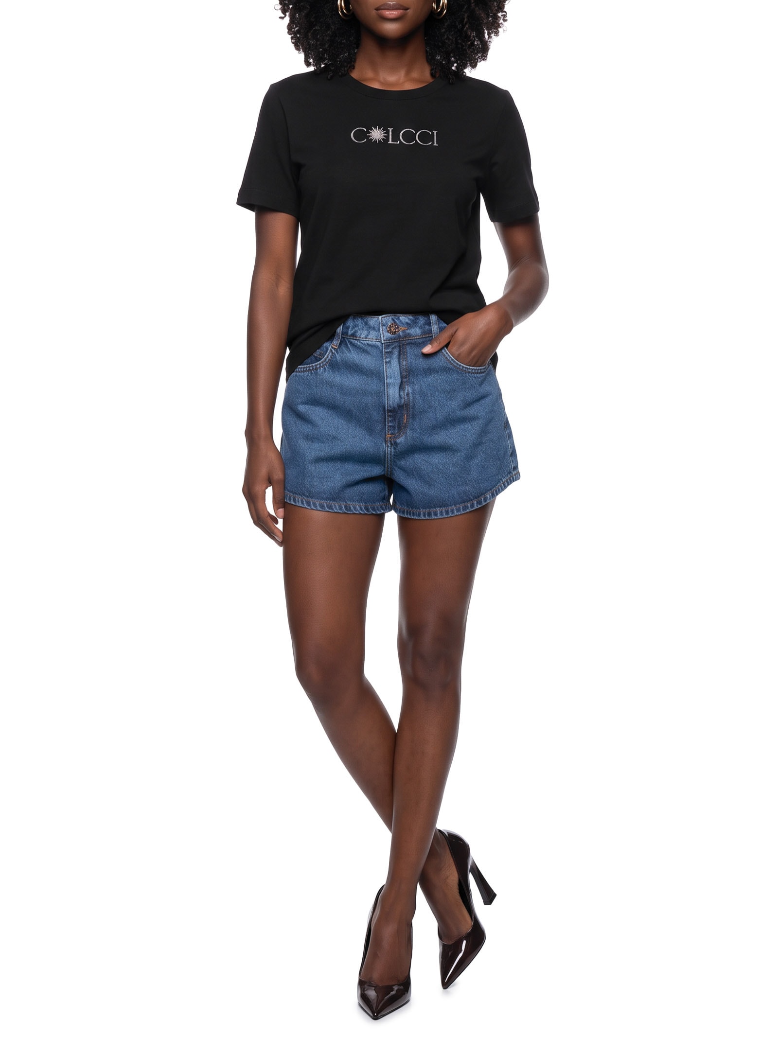 Camiseta Feminina Comfort Básica Com Estampa Preto Colcci