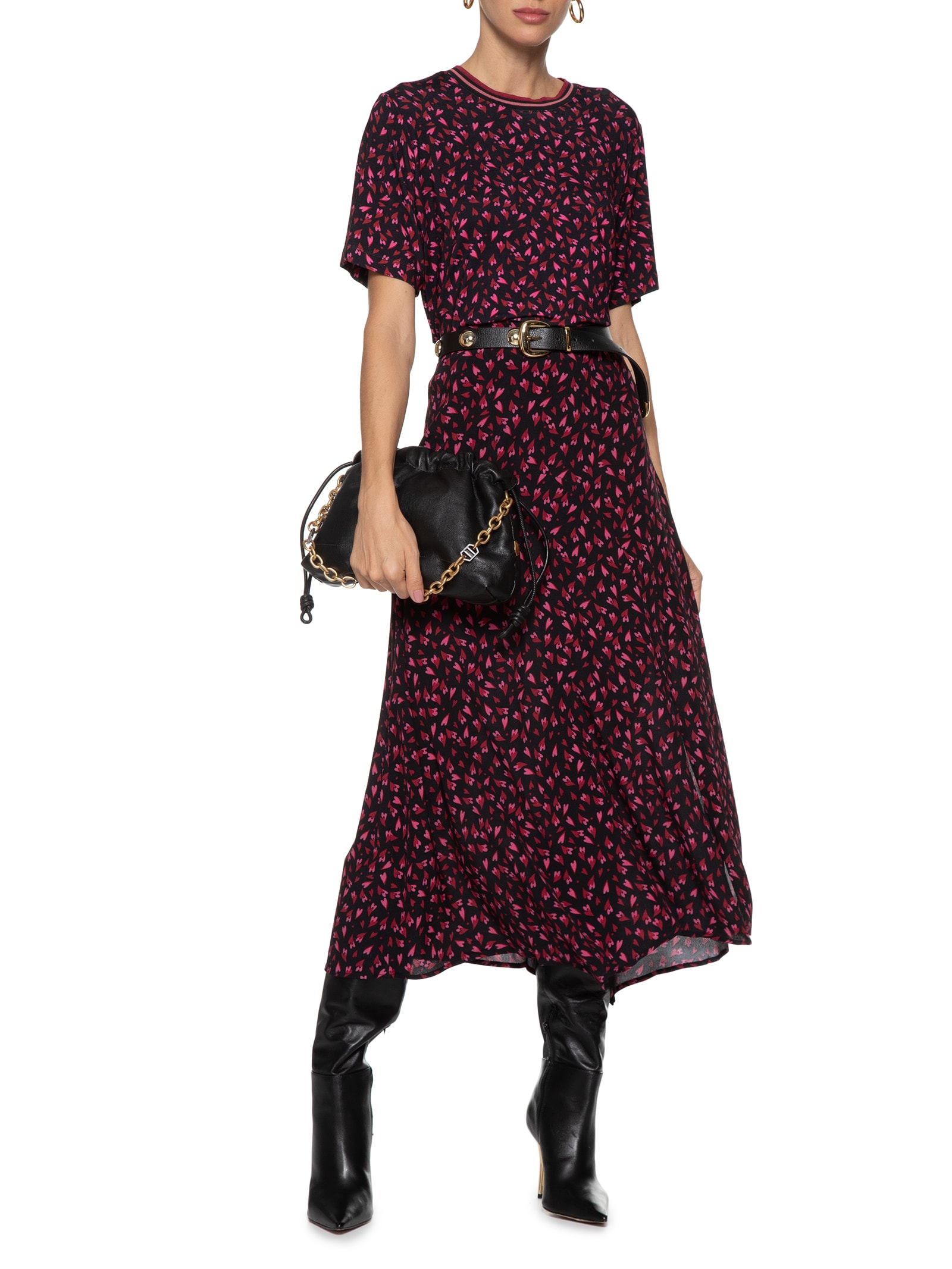 Camiseta Feminina Coração Retilínea Preto Shoulder