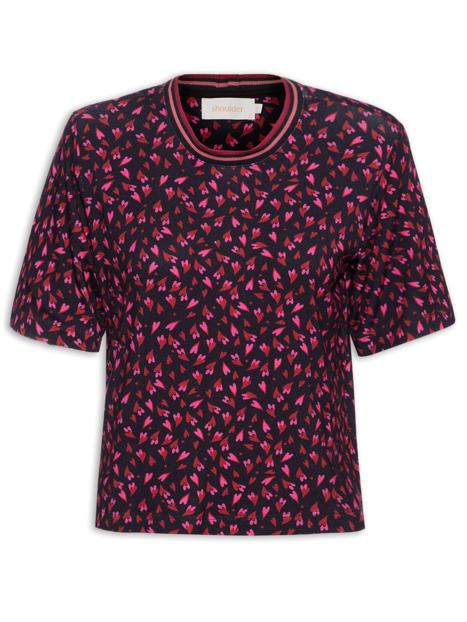 Camiseta Feminina Coração Retilínea Preto Shoulder