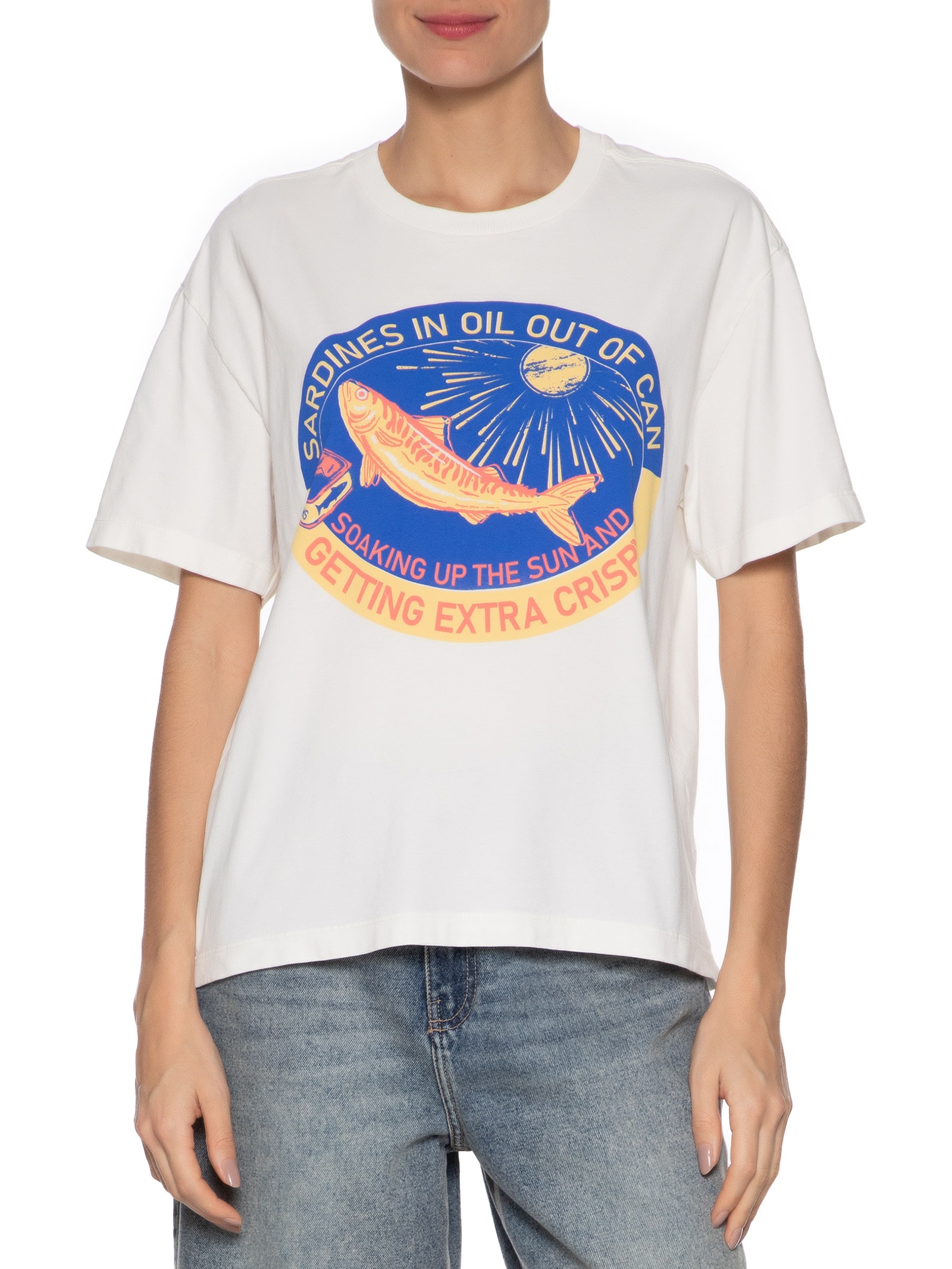 Camiseta Feminina Crispy Sardines Branco Animale Jeans