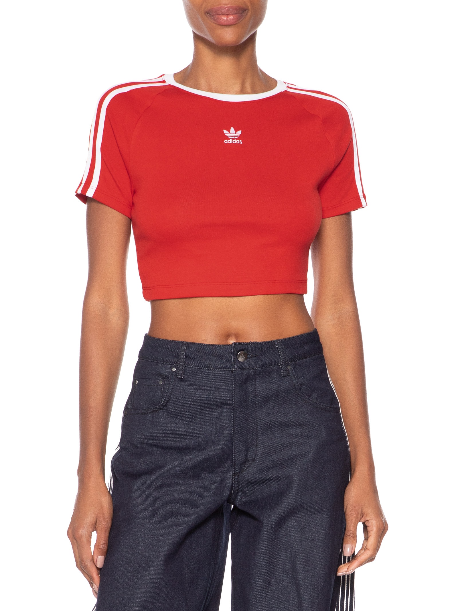 Camiseta Feminina Cropped 3 Stripes Baby Vermelho Adidas Originals