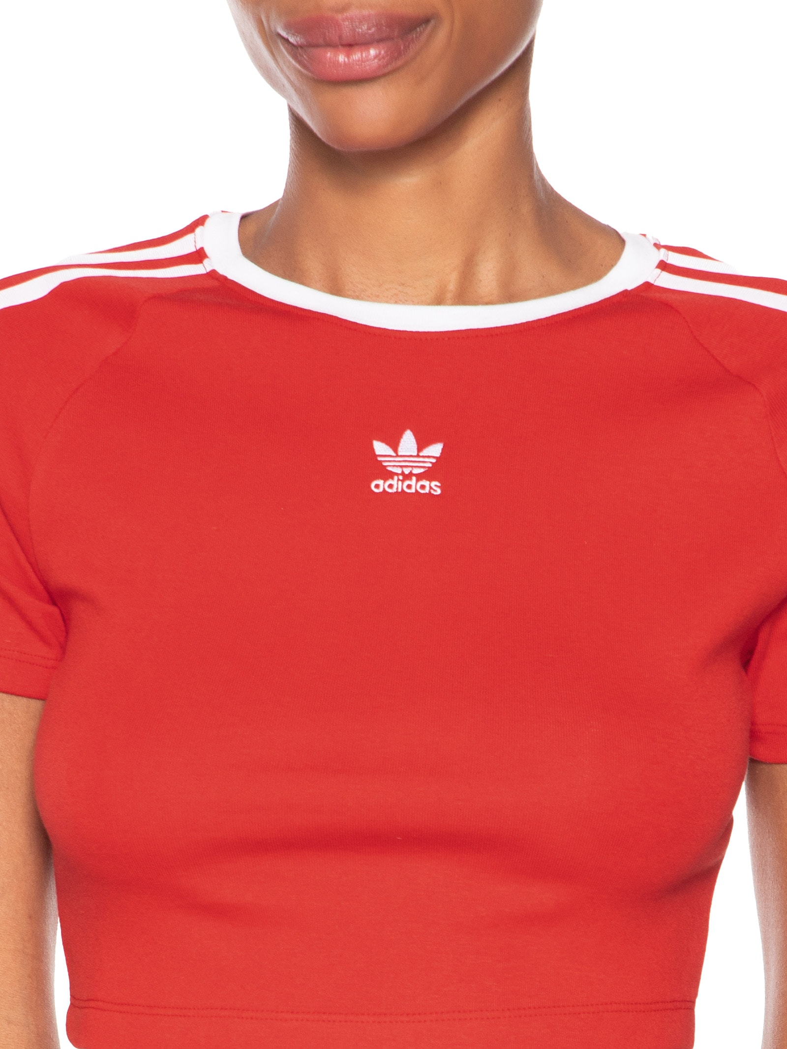Camiseta Feminina Cropped 3 Stripes Baby Vermelho Adidas Originals