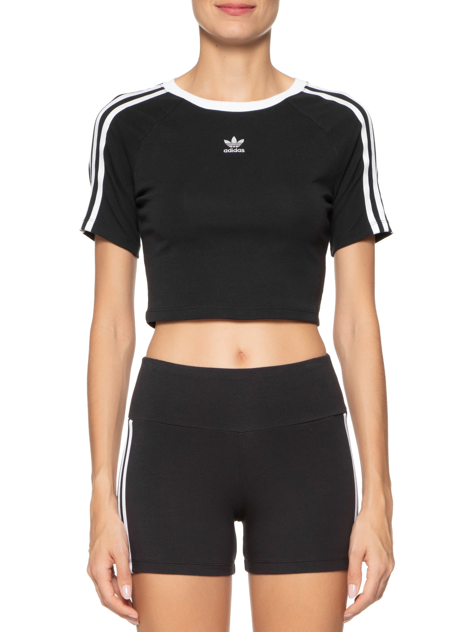 Camiseta Feminina Cropped 3 Stripes Preto Adidas Originals
