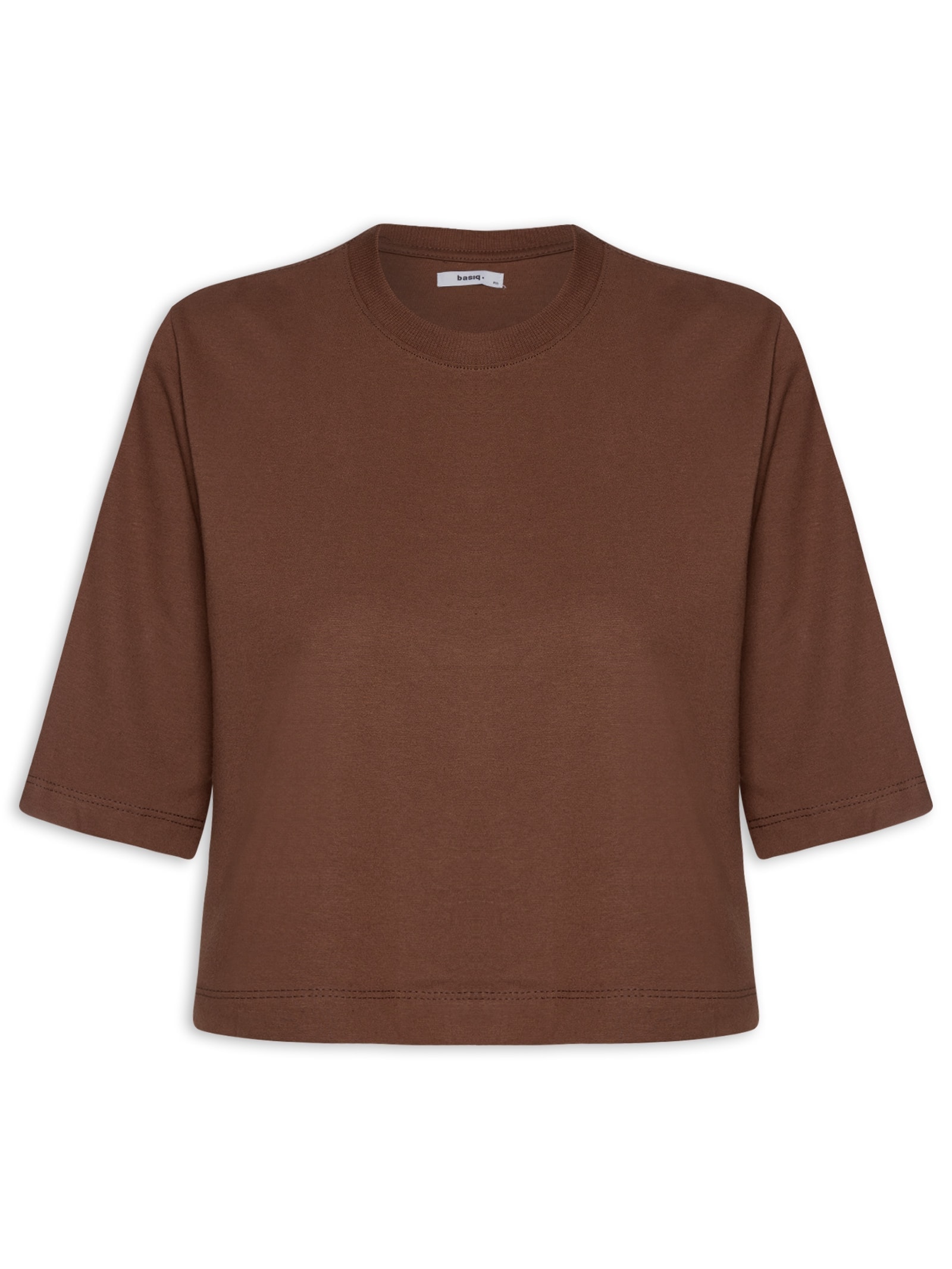 Camiseta Feminina Cropped Básica Marrom Basiq