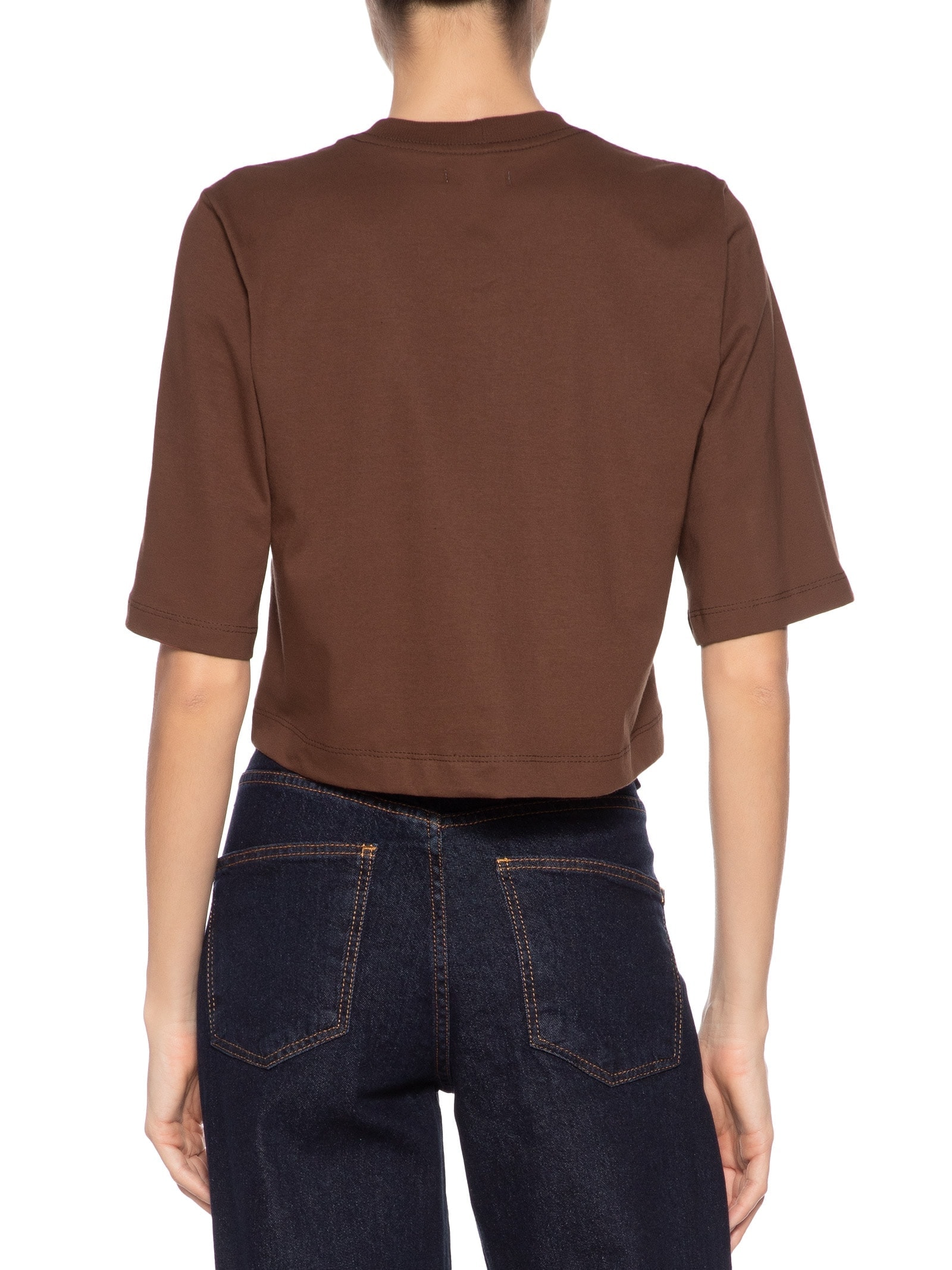 Camiseta Feminina Cropped Básica Marrom Basiq