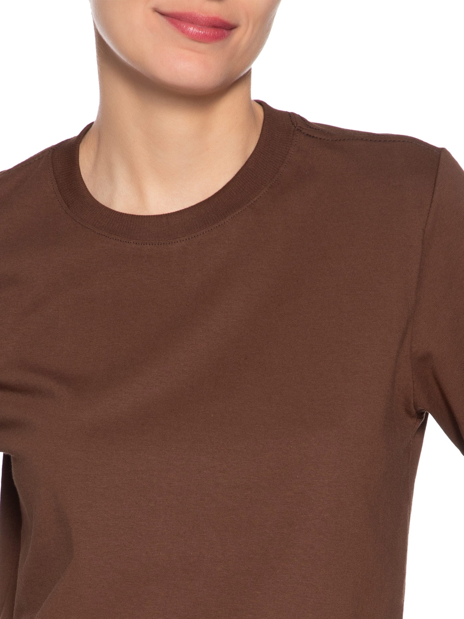 Camiseta Feminina Cropped Básica Marrom Basiq