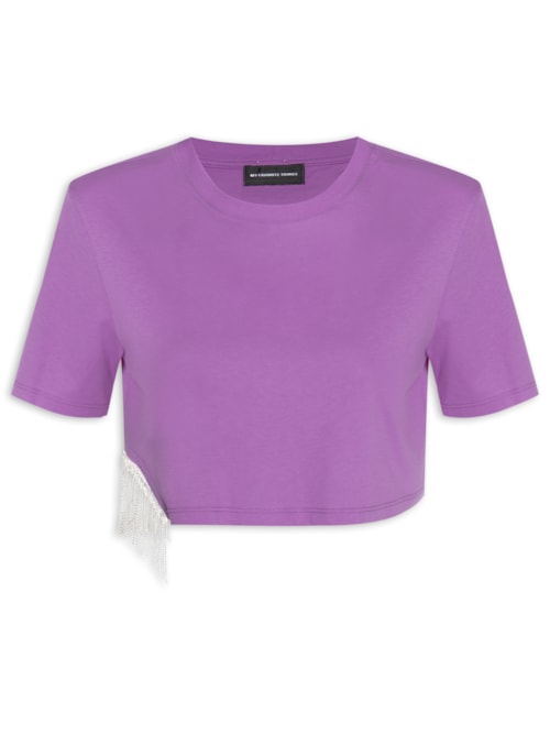 Camiseta Feminina Cropped Com Strass – Roxo