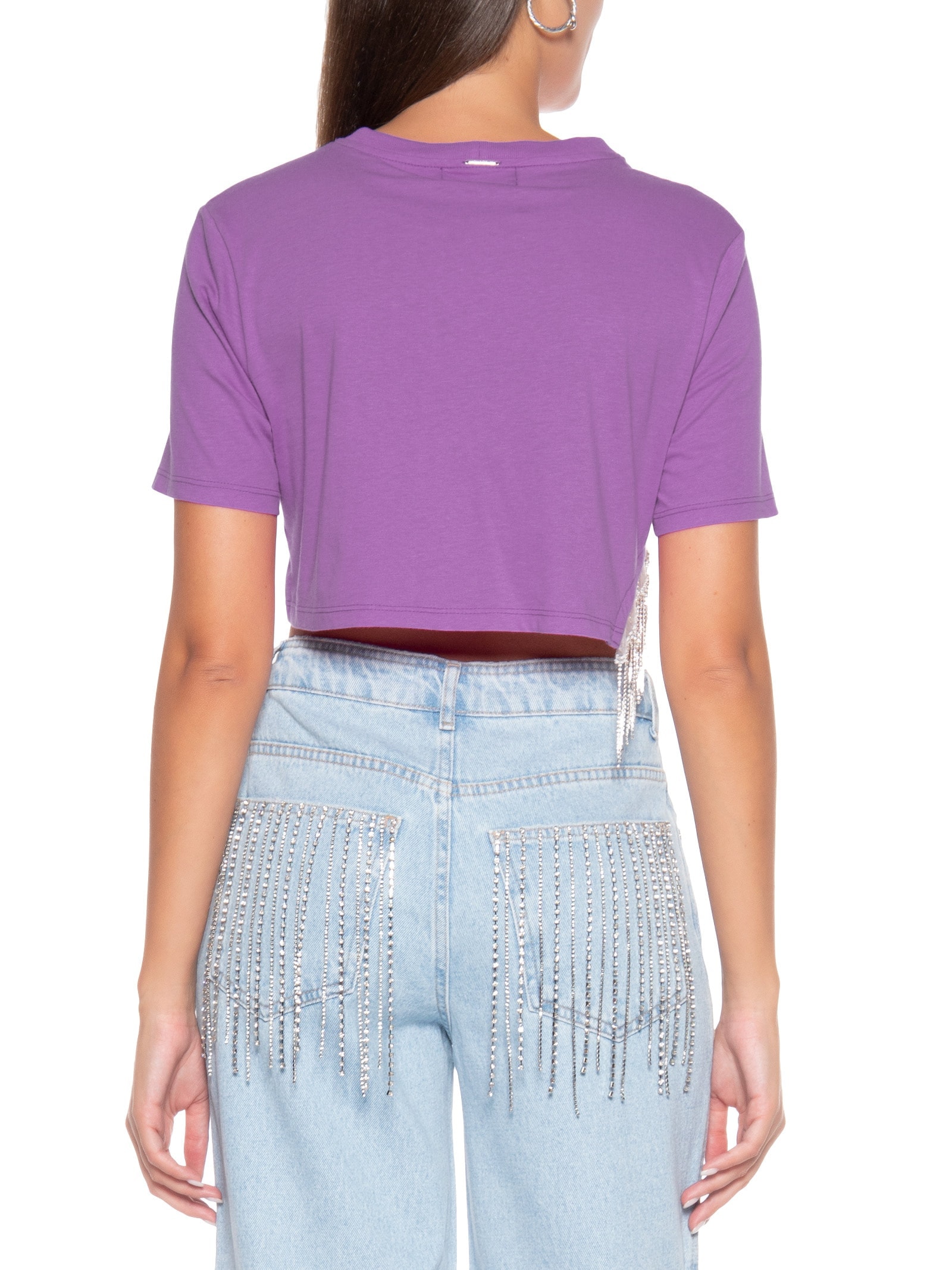 Camiseta Feminina Cropped Com Strass Roxo My Favorite Things