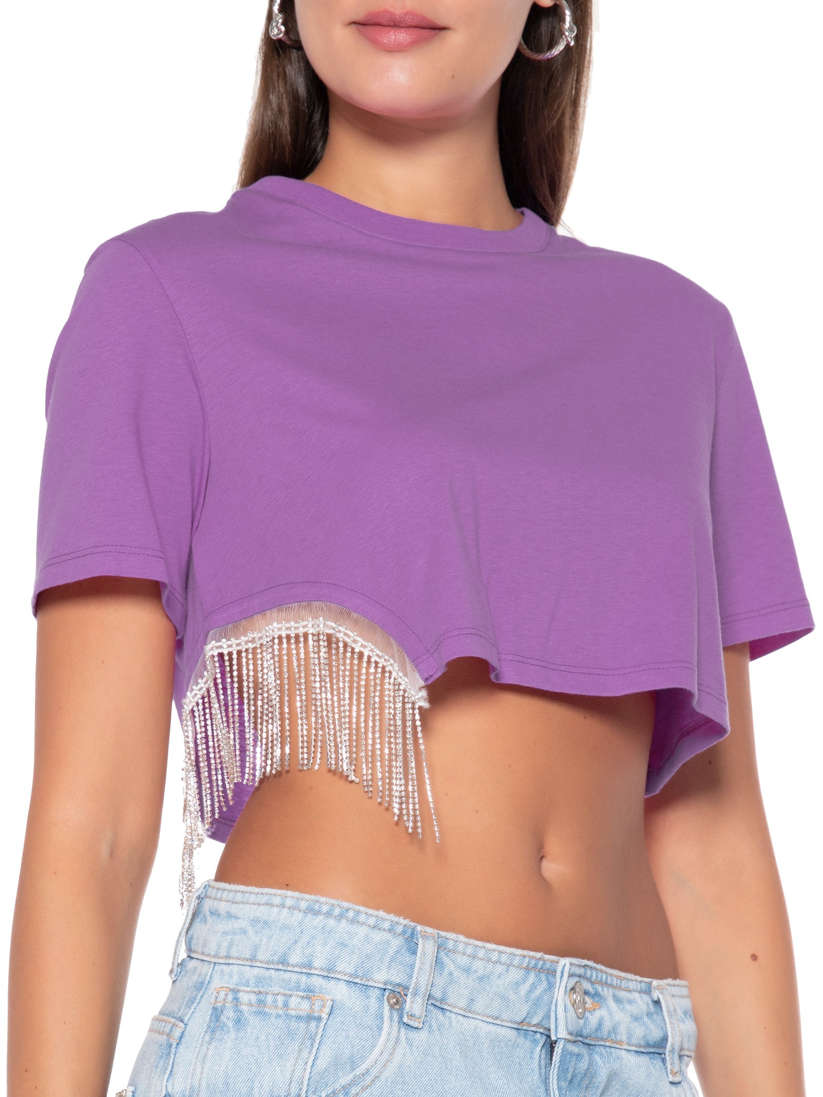 Camiseta Feminina Cropped Com Strass Roxo My Favorite Things