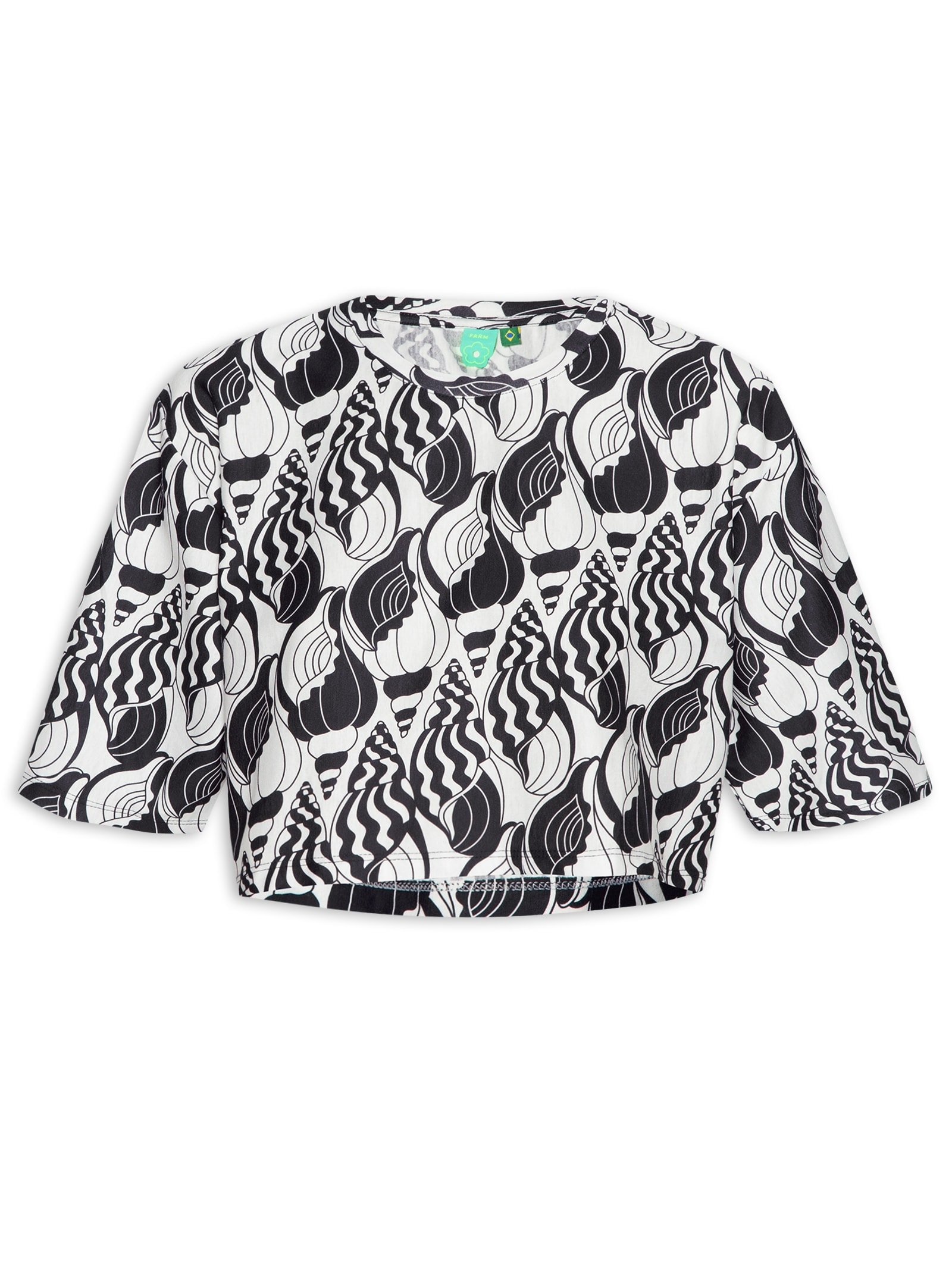 Camiseta Feminina Cropped Concha Do Mar Preto Farm