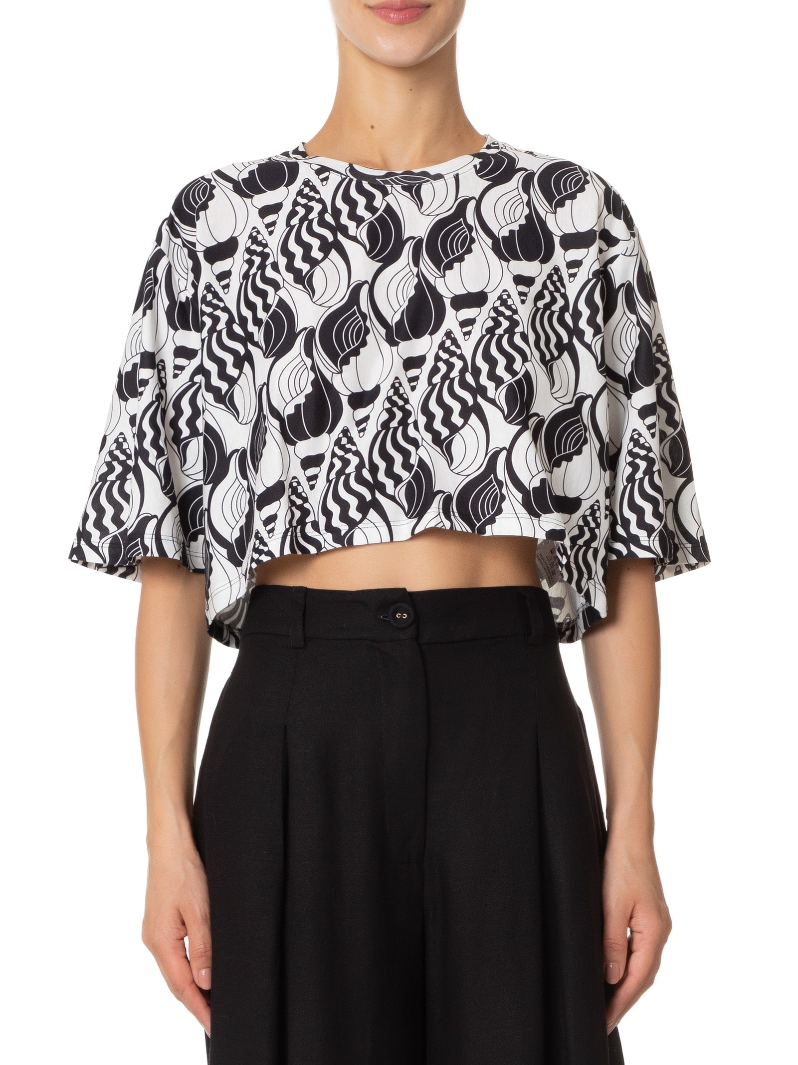 Camiseta Feminina Cropped Concha Do Mar Preto Farm