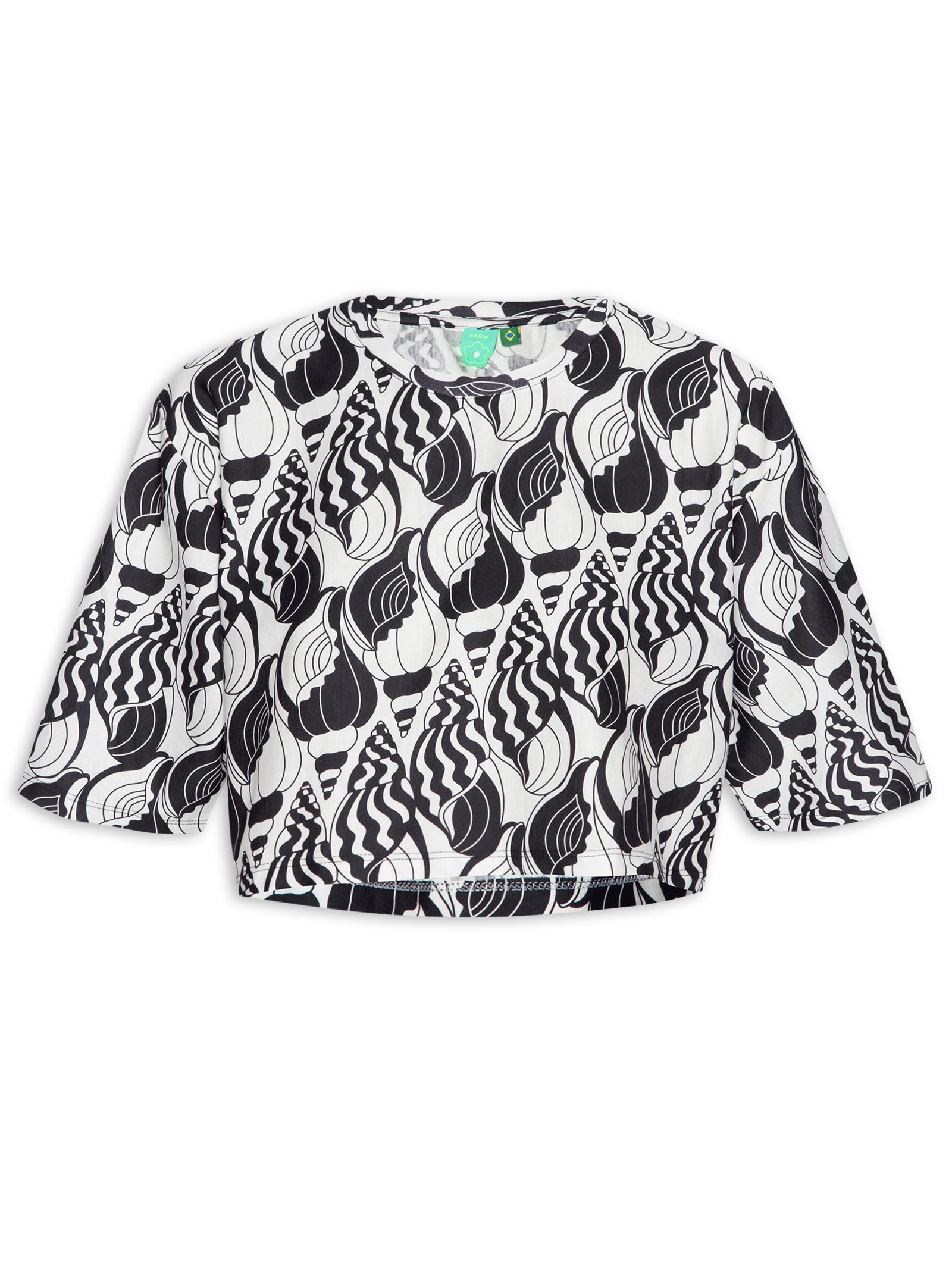 Camiseta Feminina Cropped Concha Do Mar Preto Farm