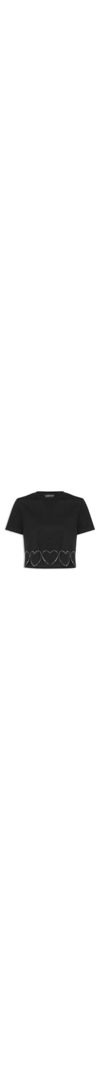 Camiseta Feminina Cropped Corações - Preto