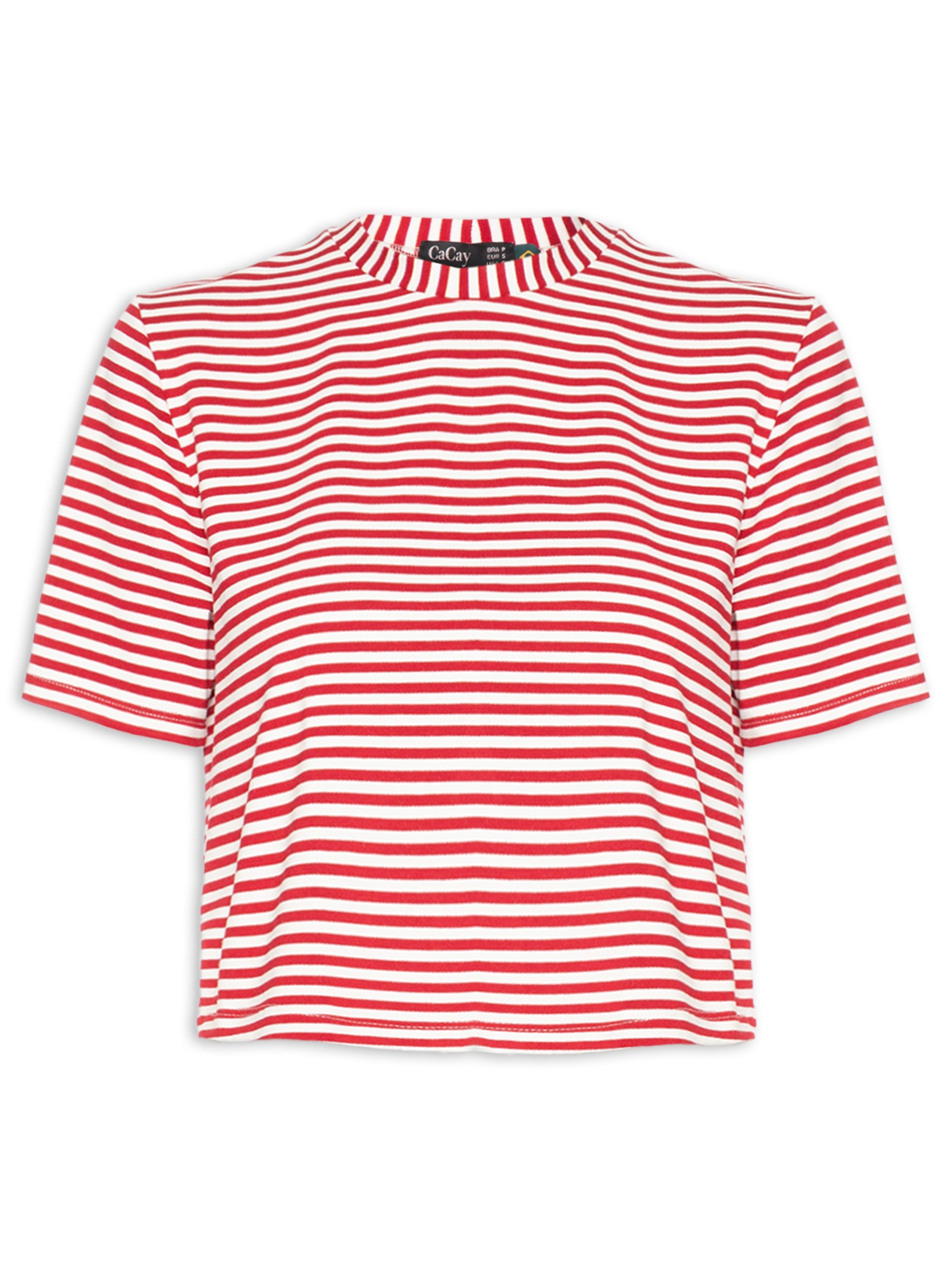 Camiseta Feminina Cropped Listras Vermelho Cacay