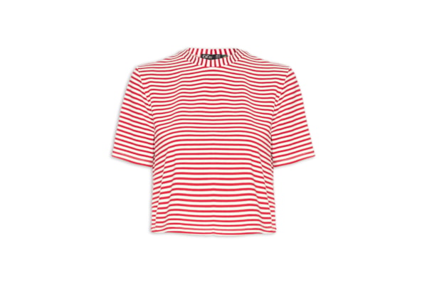 Camiseta Feminina Cropped Listras - Vermelho