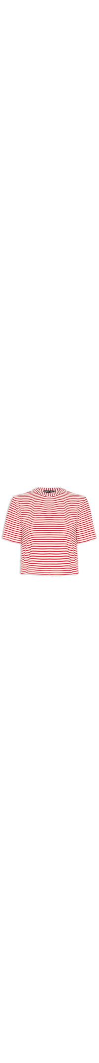Camiseta Feminina Cropped Listras - Vermelho