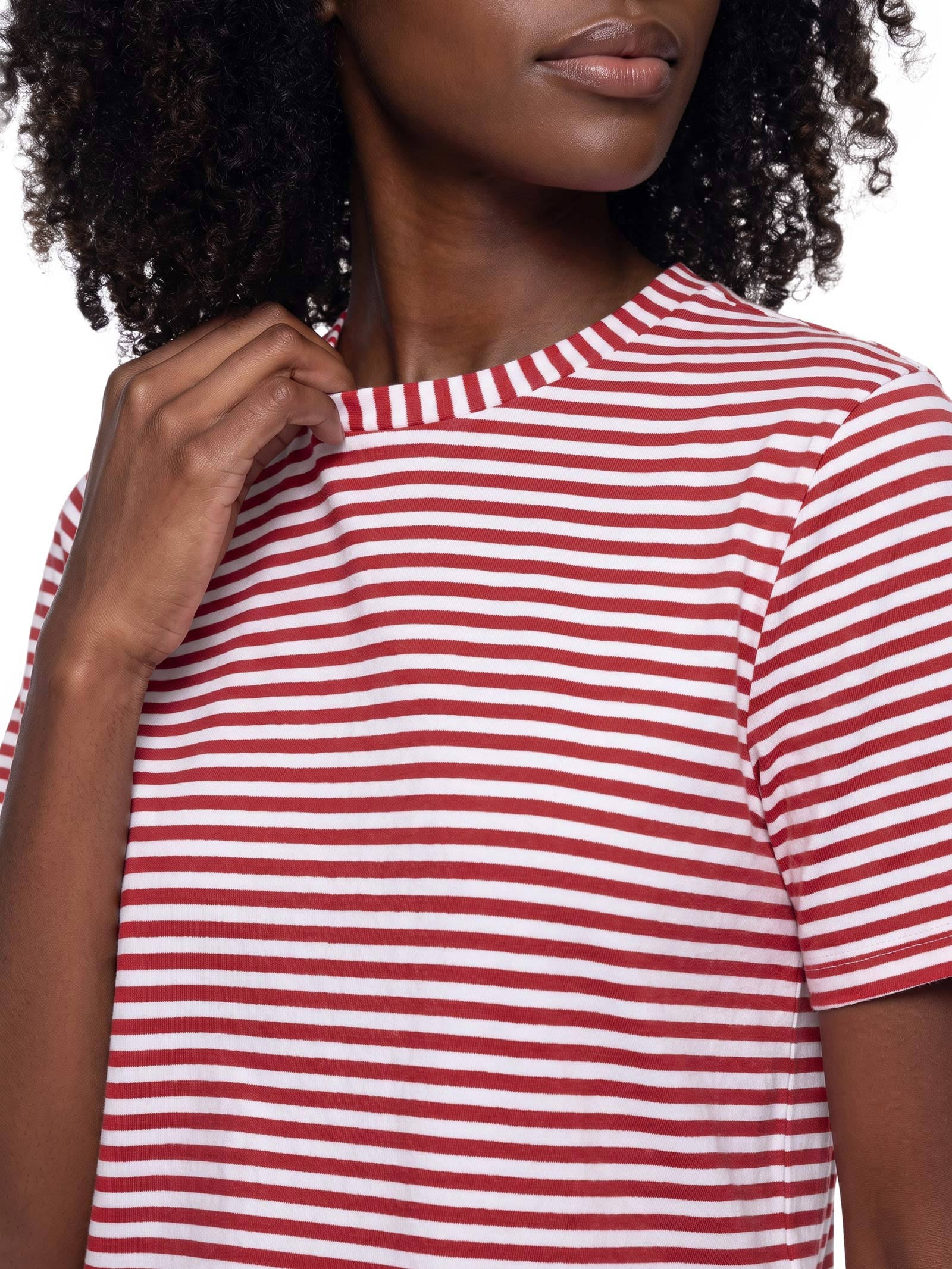 Camiseta Feminina Cropped Listras Vermelho Cacay