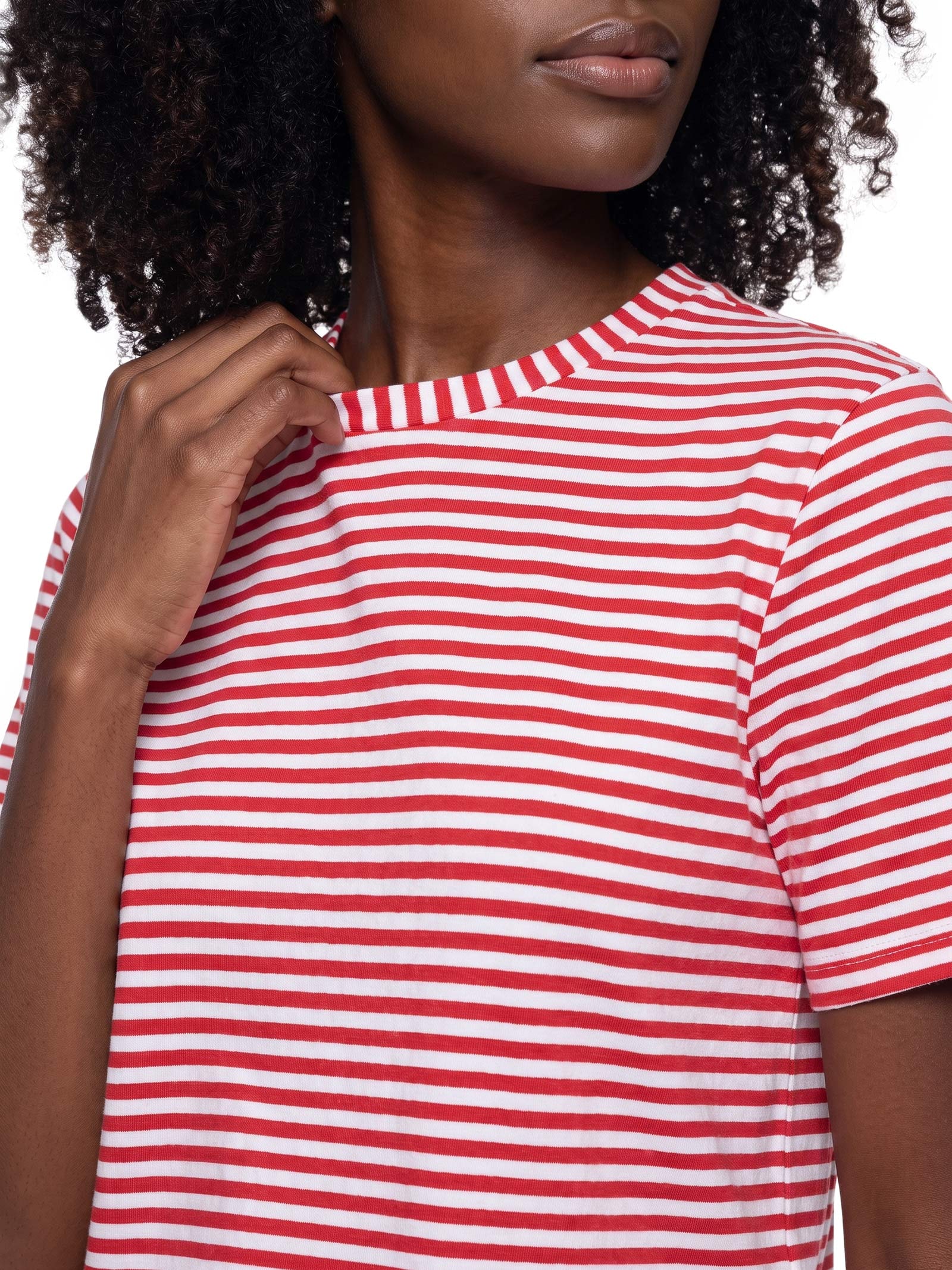 Camiseta Feminina Cropped Listras Vermelho Cacay