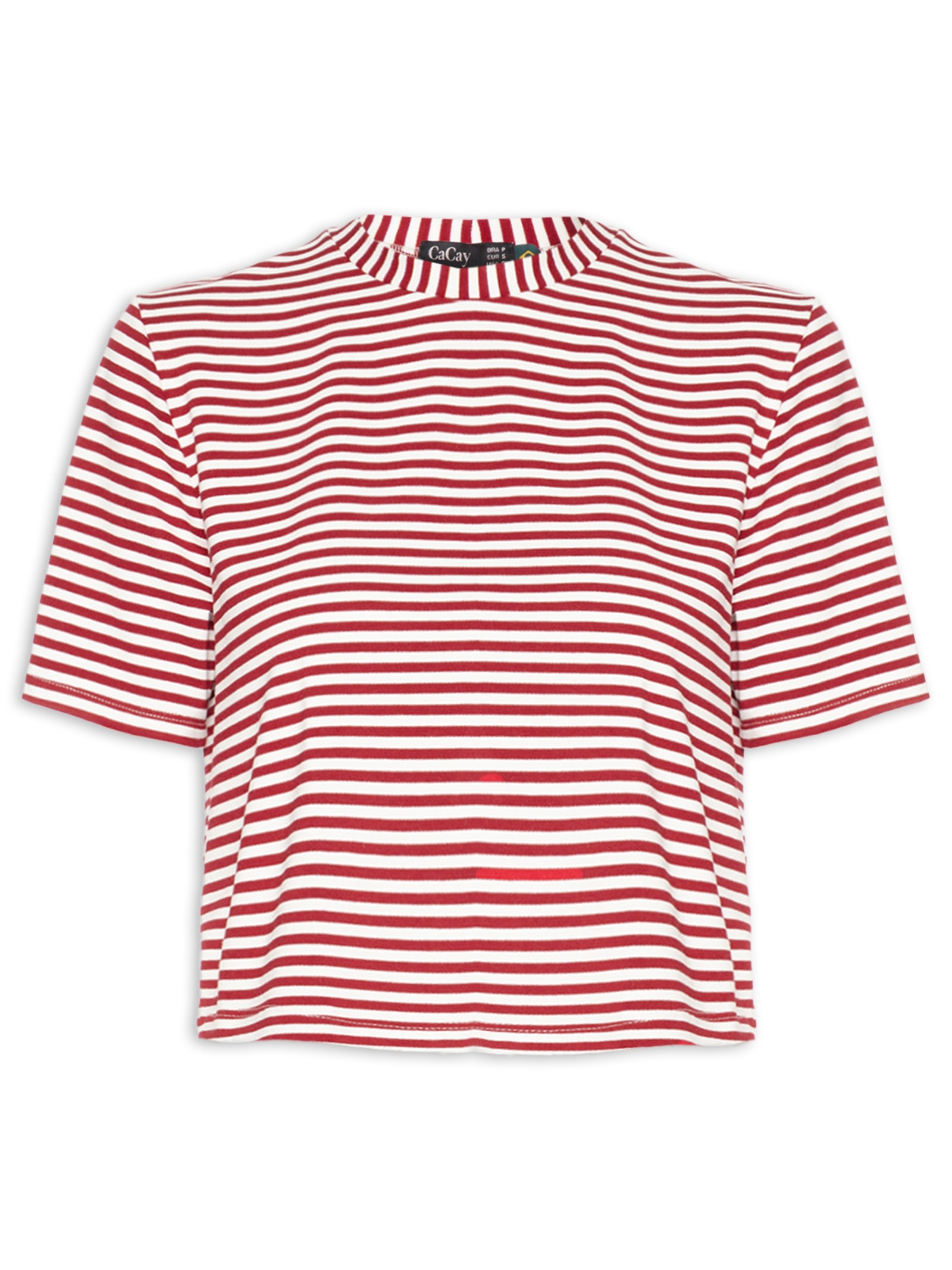 Camiseta Feminina Cropped Listras Vermelho Cacay