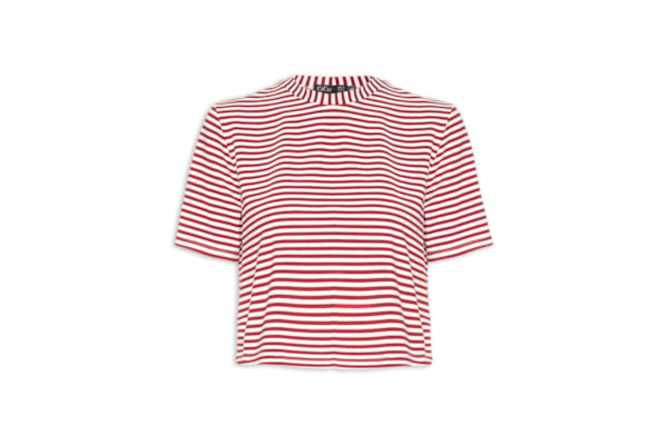 Camiseta Feminina Cropped Listras - Vermelho