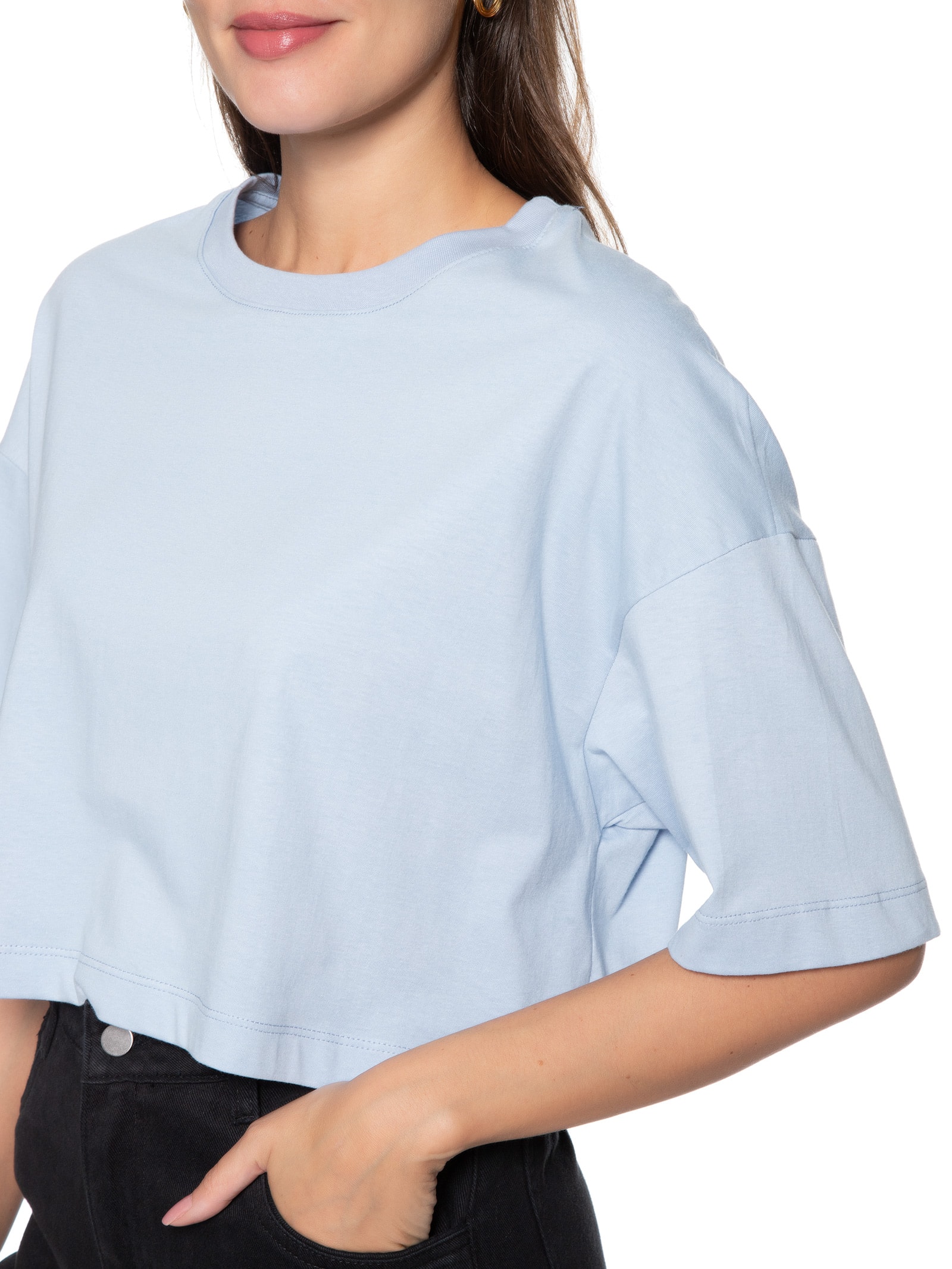 Camiseta Feminina Cropped Malha Azul Basiq