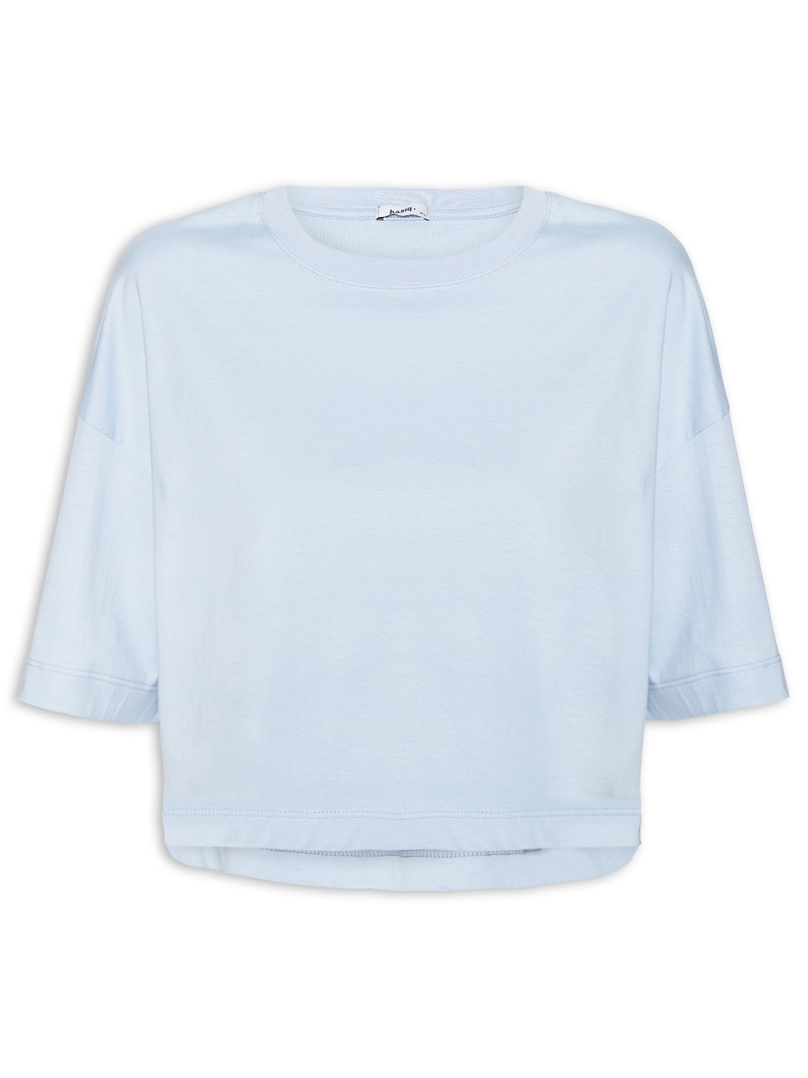 Camiseta Feminina Cropped Malha Azul Basiq