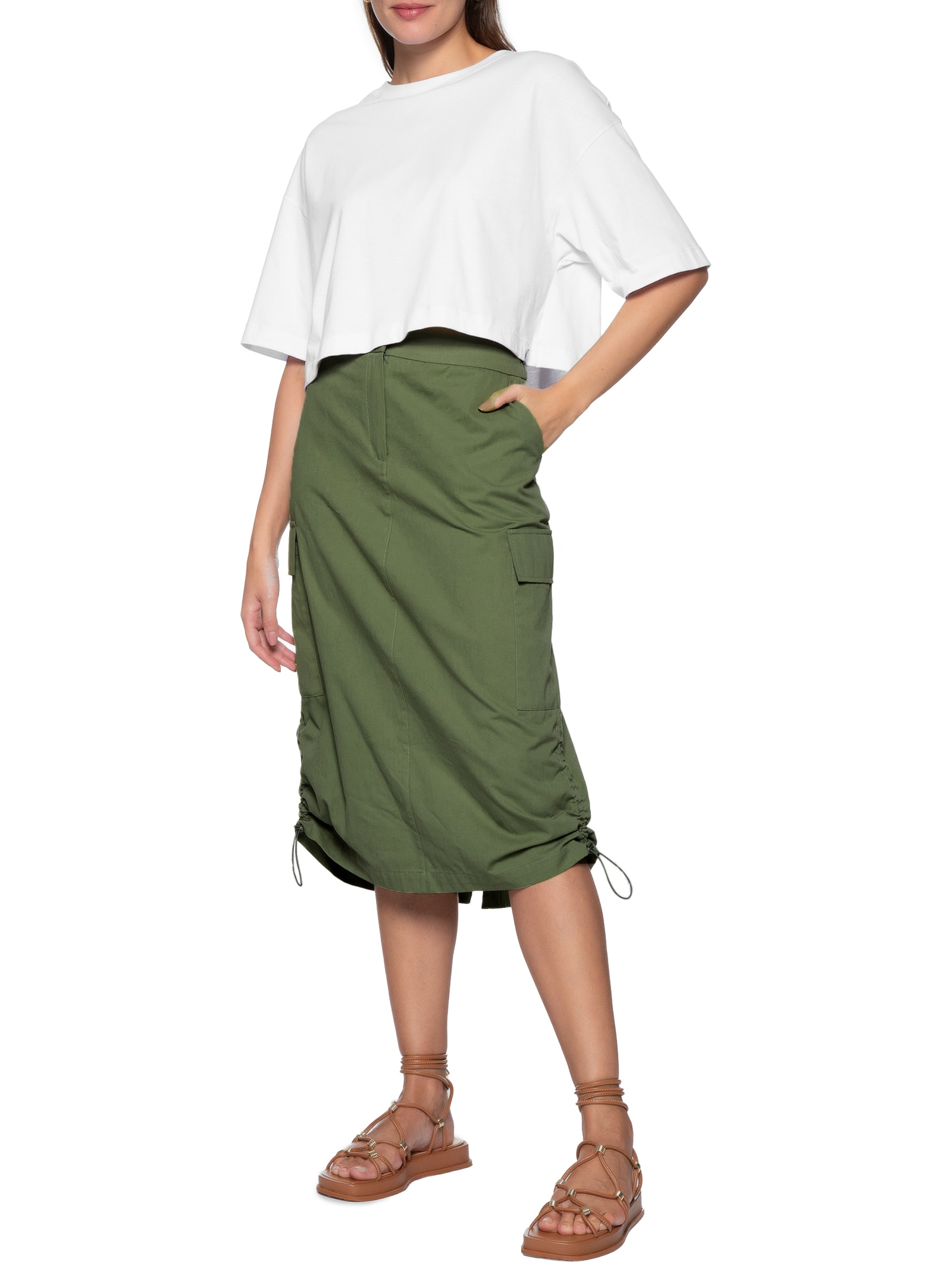 Camiseta Feminina Cropped Malha Branco Basiq