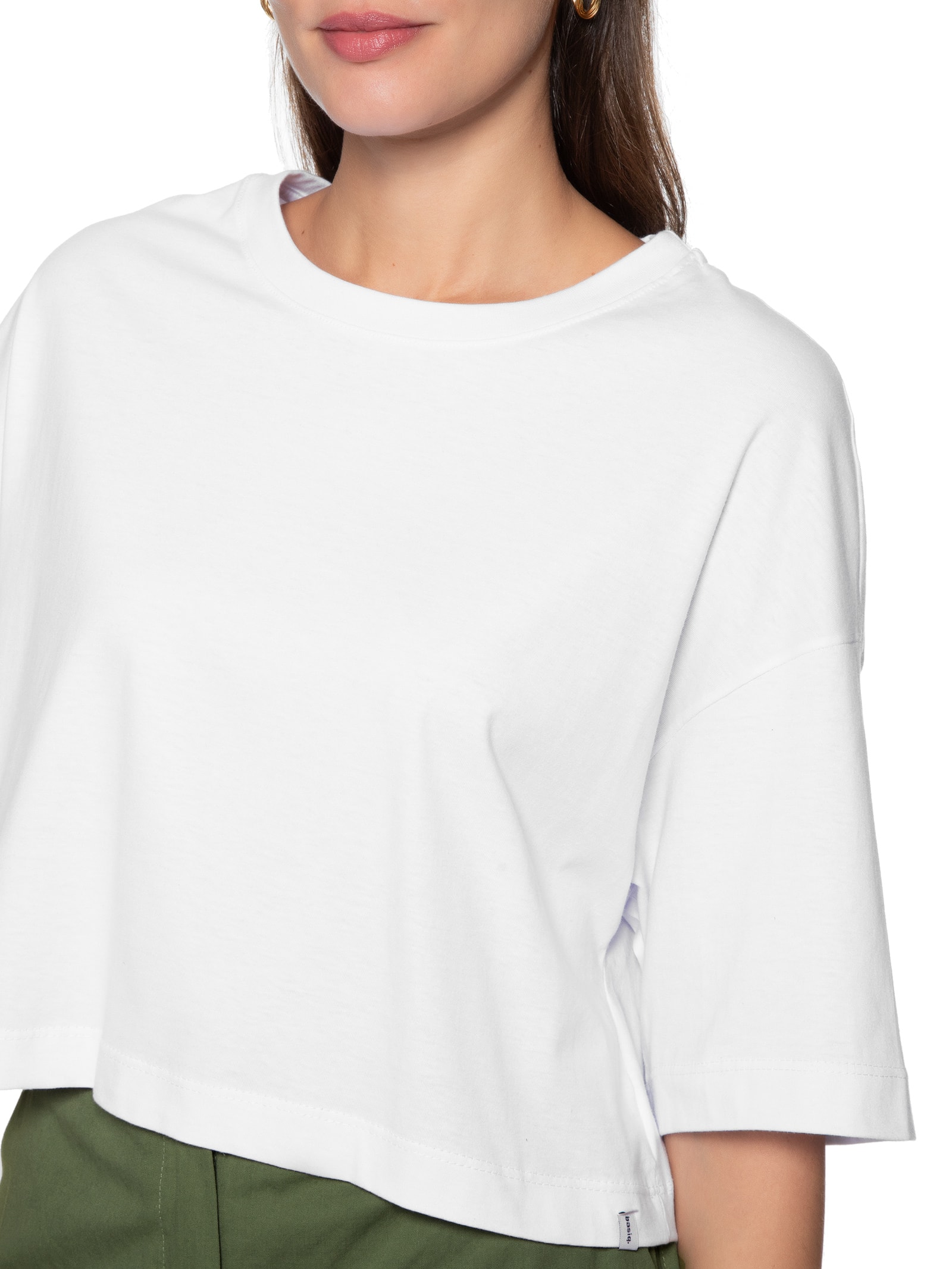 Camiseta Feminina Cropped Malha Branco Basiq