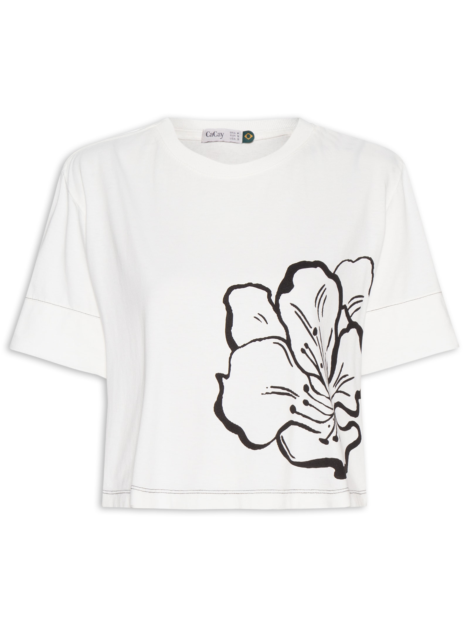 Camiseta Feminina Cropped Rosa Del Caribe Branco Cacay
