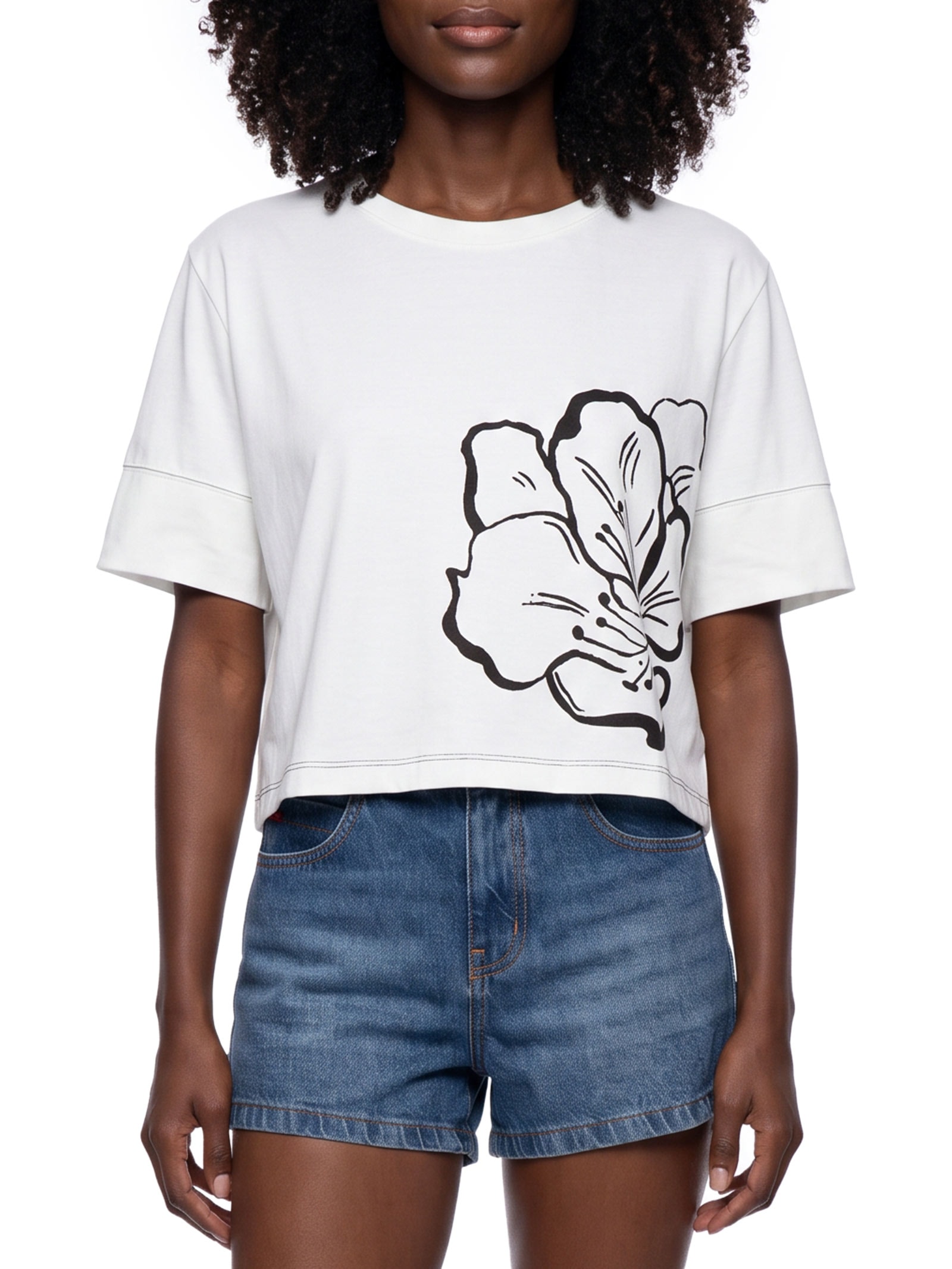 Camiseta Feminina Cropped Rosa Del Caribe Branco Cacay