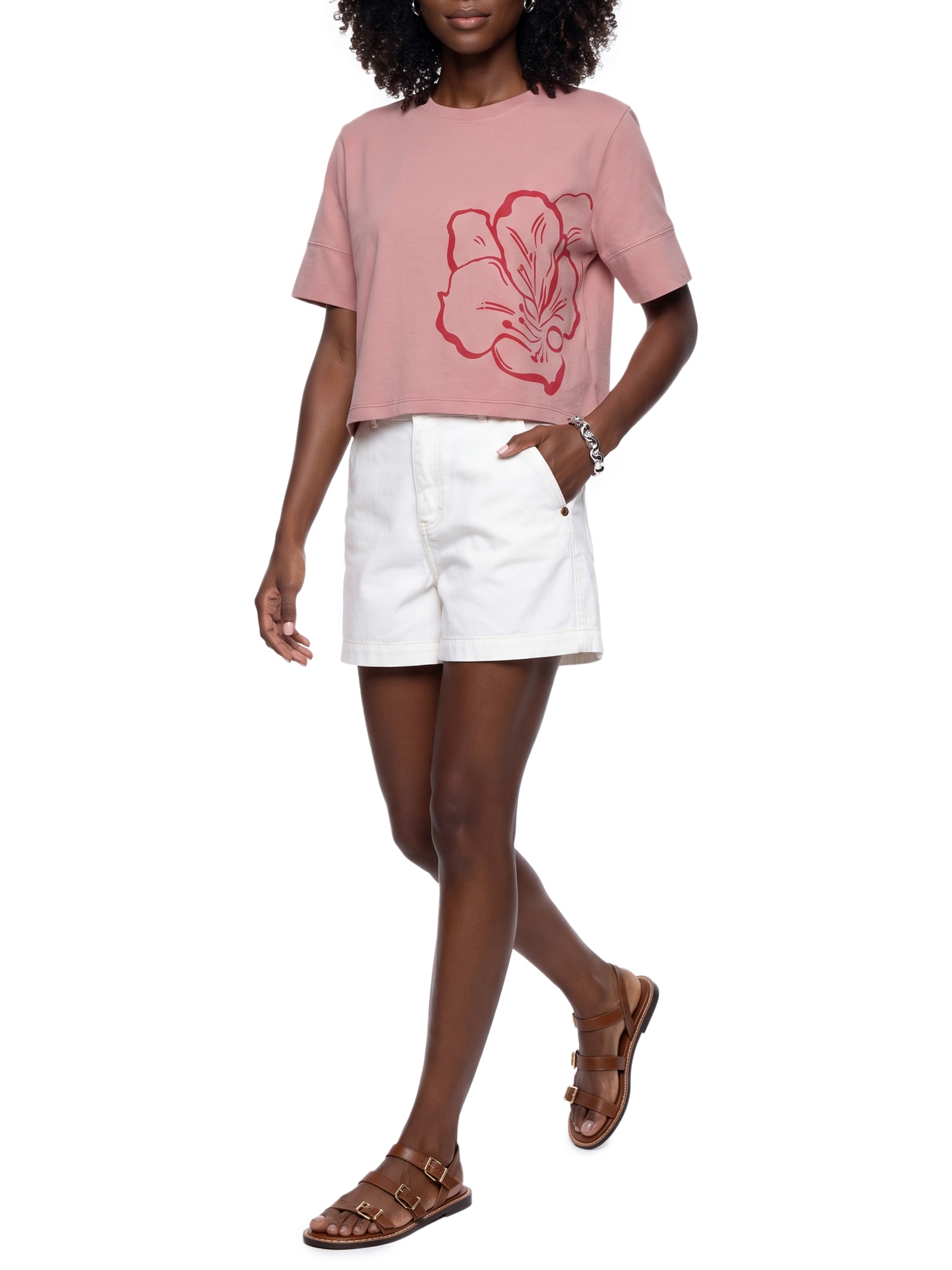 Camiseta Feminina Cropped Rosa Del Caribe Rosa Cacay